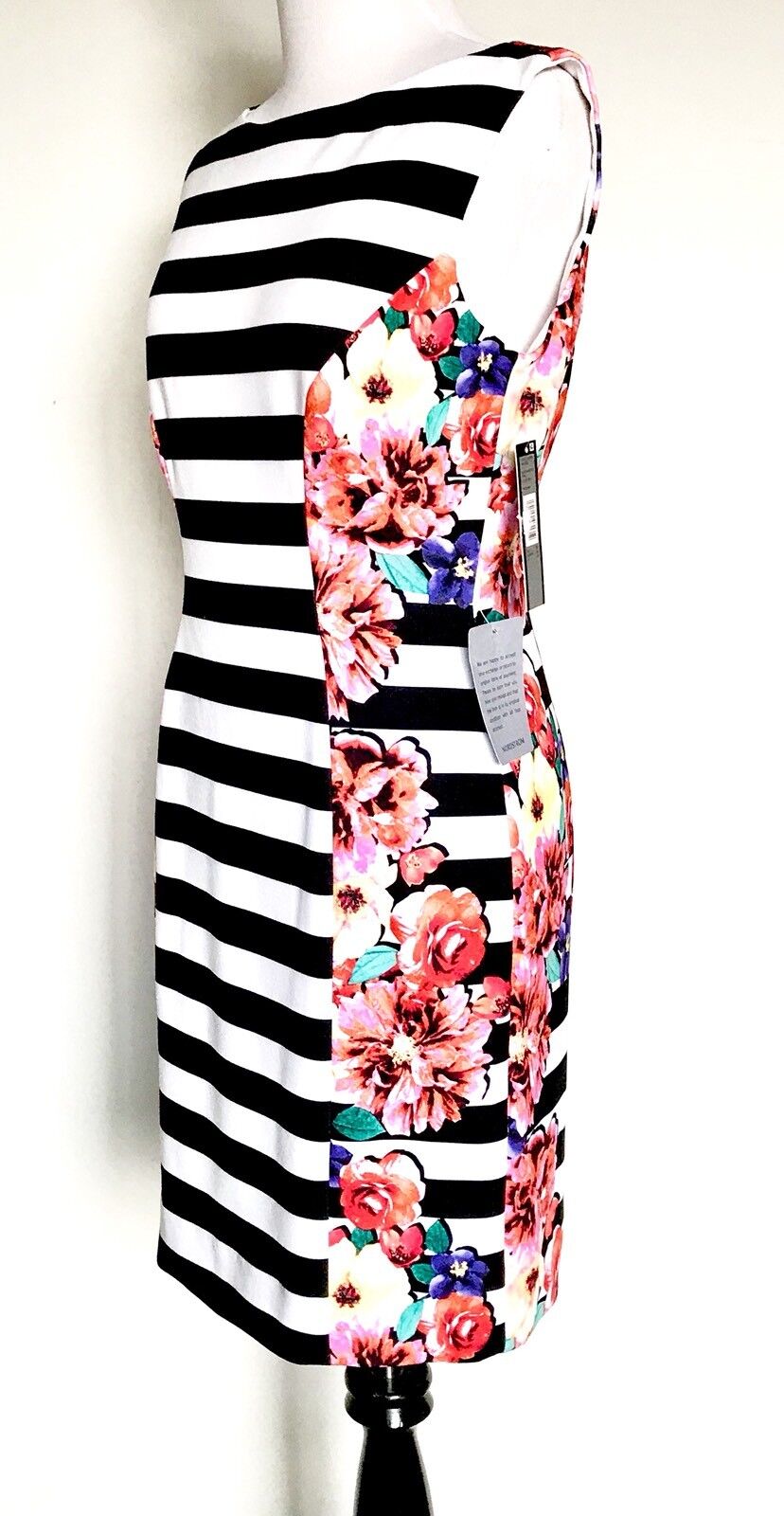 Tahari Arthur S. Levine Black Stripe Flower Dress 4P. NWT Retail $134 Price $59