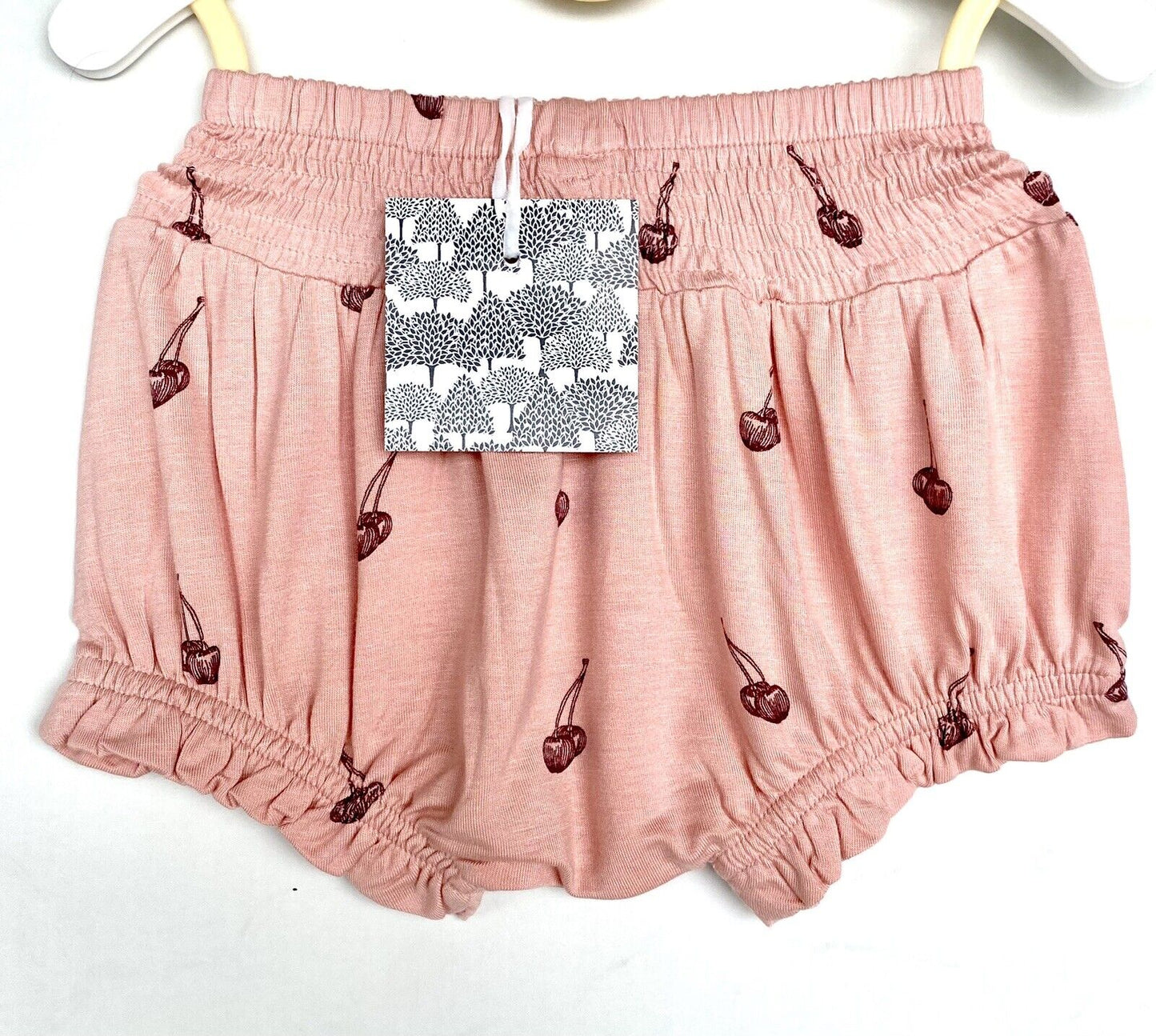 Kate Quinn Bamboo Smocked Shirred Waist Ruffle Bloomer Price $32 6-12 M Cherries
