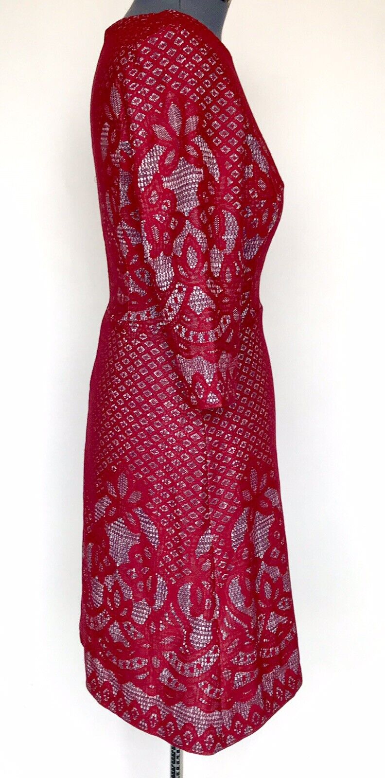 Gabby Skye Mock Lace Dress Ruby Red Black Ivory Retail $98 Price $44 Size 10 NWT