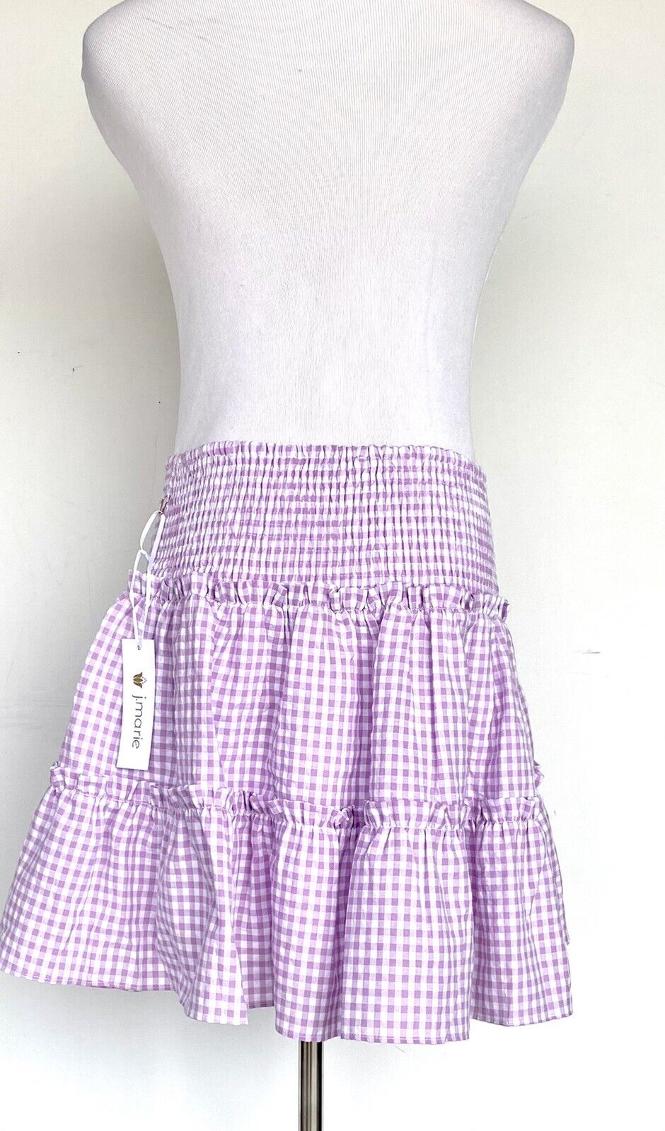 J Marie The Gemma Skort Size L Retail $62 Price $49 NWT Lavender Gingham Tiered