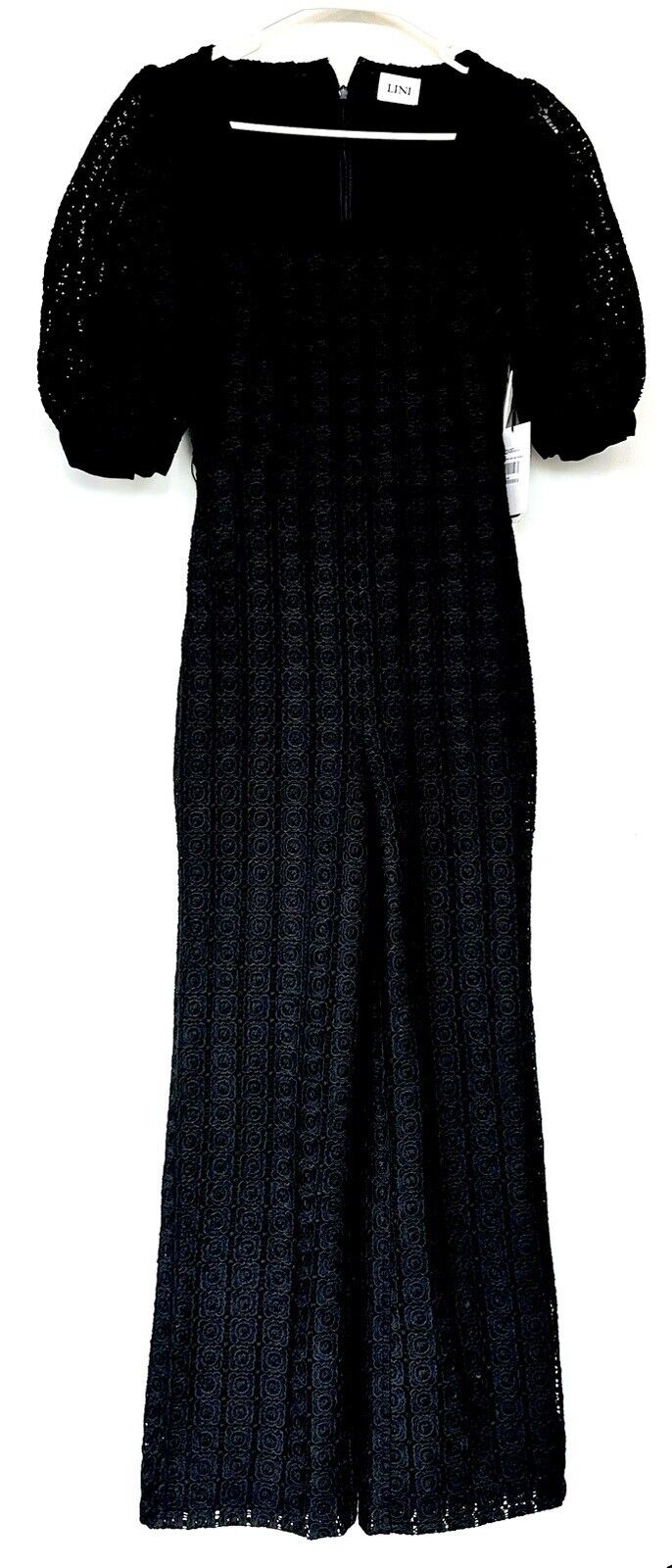 Lini Black Square Neck Crochet Lace Jumpsuit Retails $328 XS  NWT