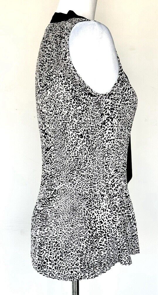 Donna Karan Animal Print Tie Neck Sleeveless Top Size XXS