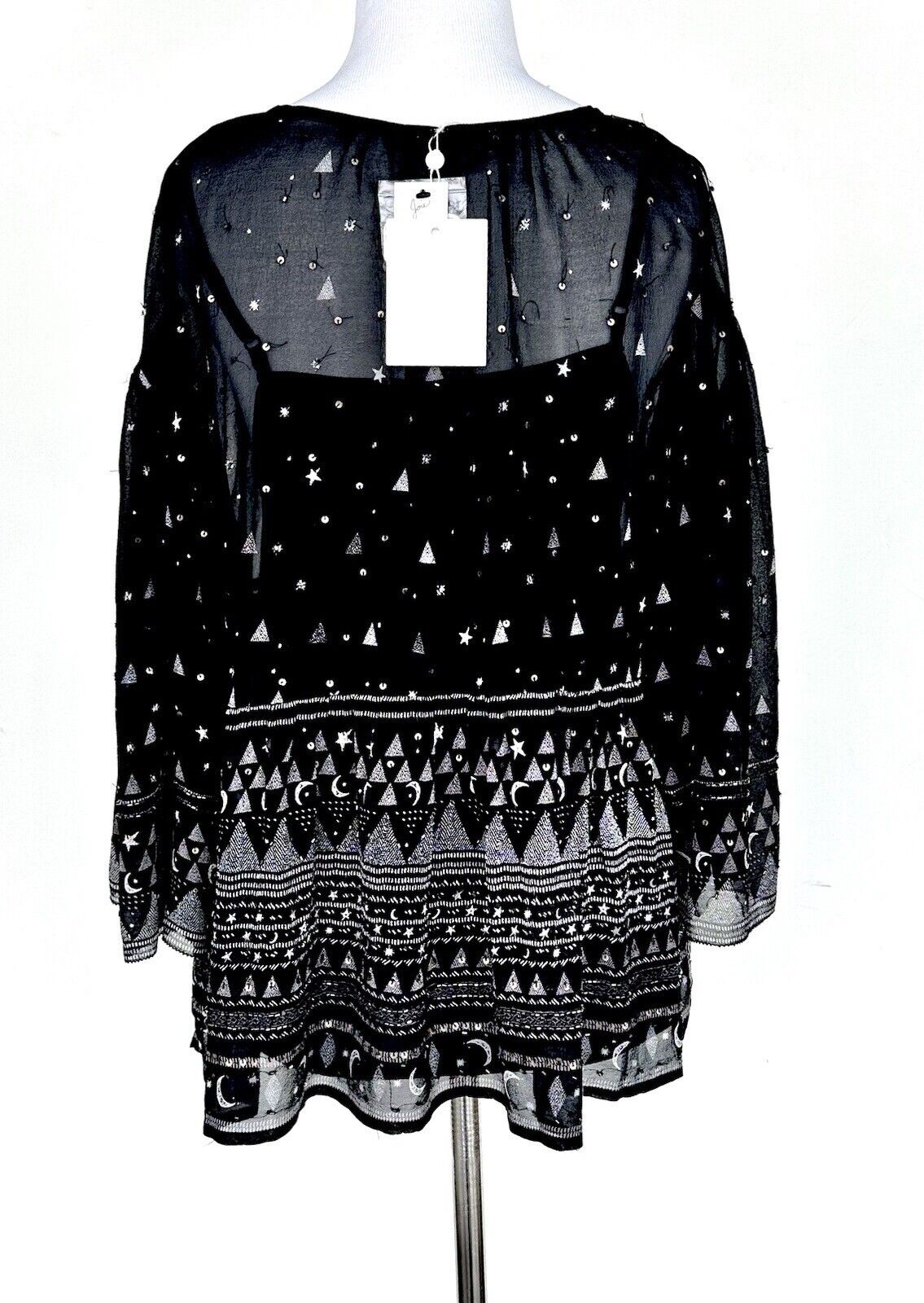 Joie 100% Silk Caviar Beaded Blouse 2pc Sheer With Cami Retails $328 Size S