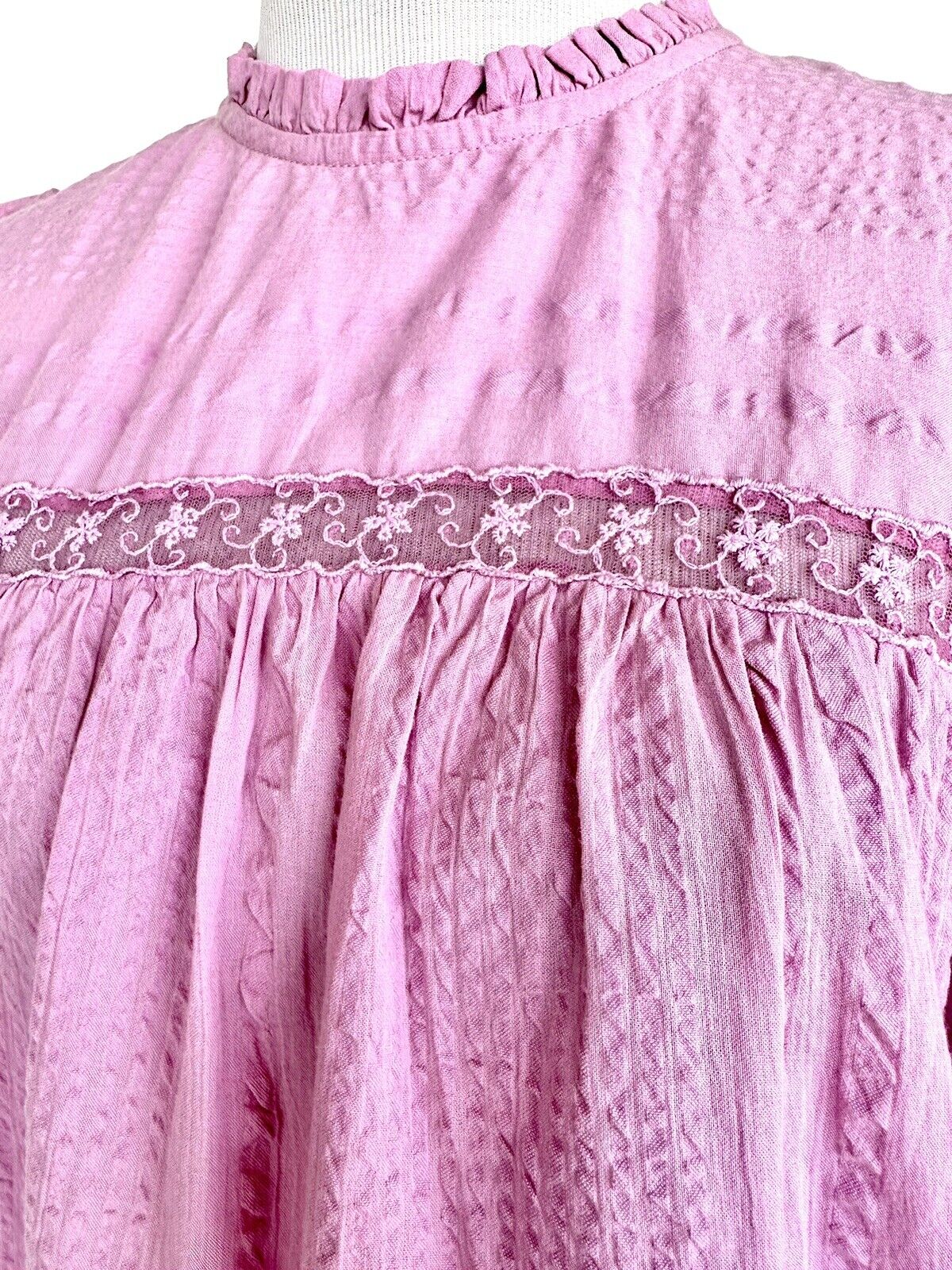 Anthropologie Rahi Pink Flutter Sleeve Lace Insert Top Retail $70 Price $44 XS