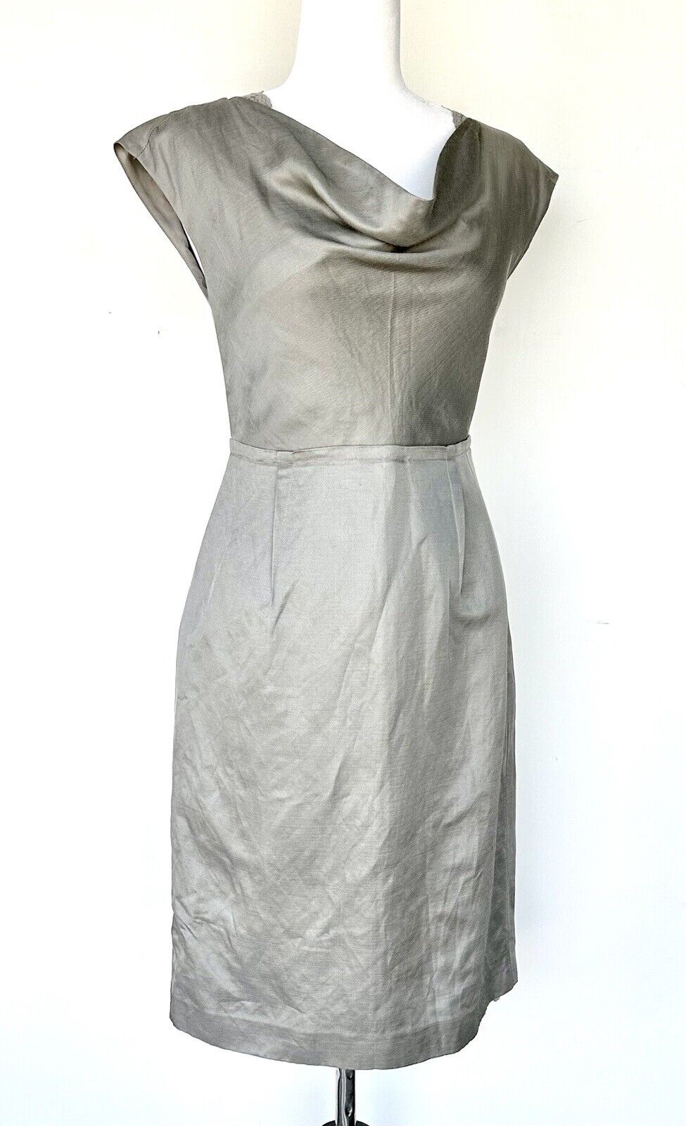 Mad Men Banana Republic Gray Vintage Style Dress 2 Retail $150 Lace Detail NWT