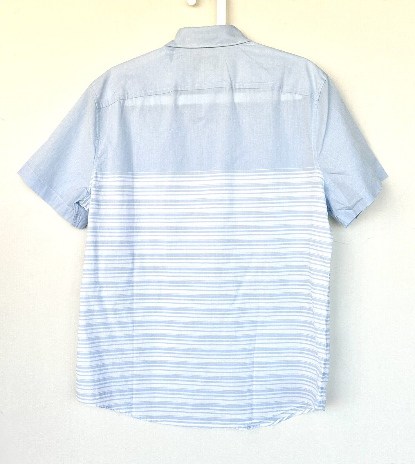 Penguin Blue And White Striped 100% Cotton Short Sleeve Shirt Retail $85 Size M
