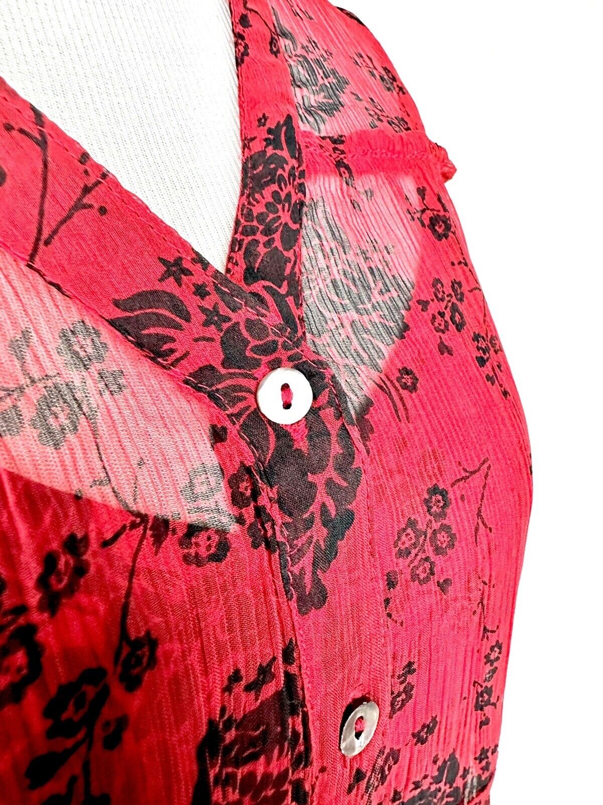 Sundance Elodie Red And Black Blouse LS Retail $138 Size XS Sheer With Cami