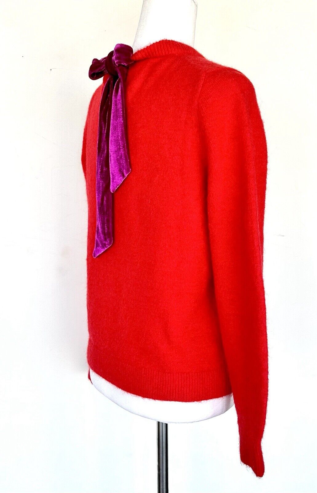 Boden Sweater Red Mohair Wool Mix Velvet Tie Back Crew Neck Size S Retail $158