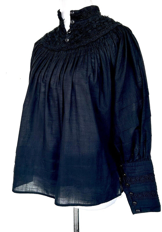 By Timo Black High Neck Margaux Victorian Style Blouse Retails $289 XS