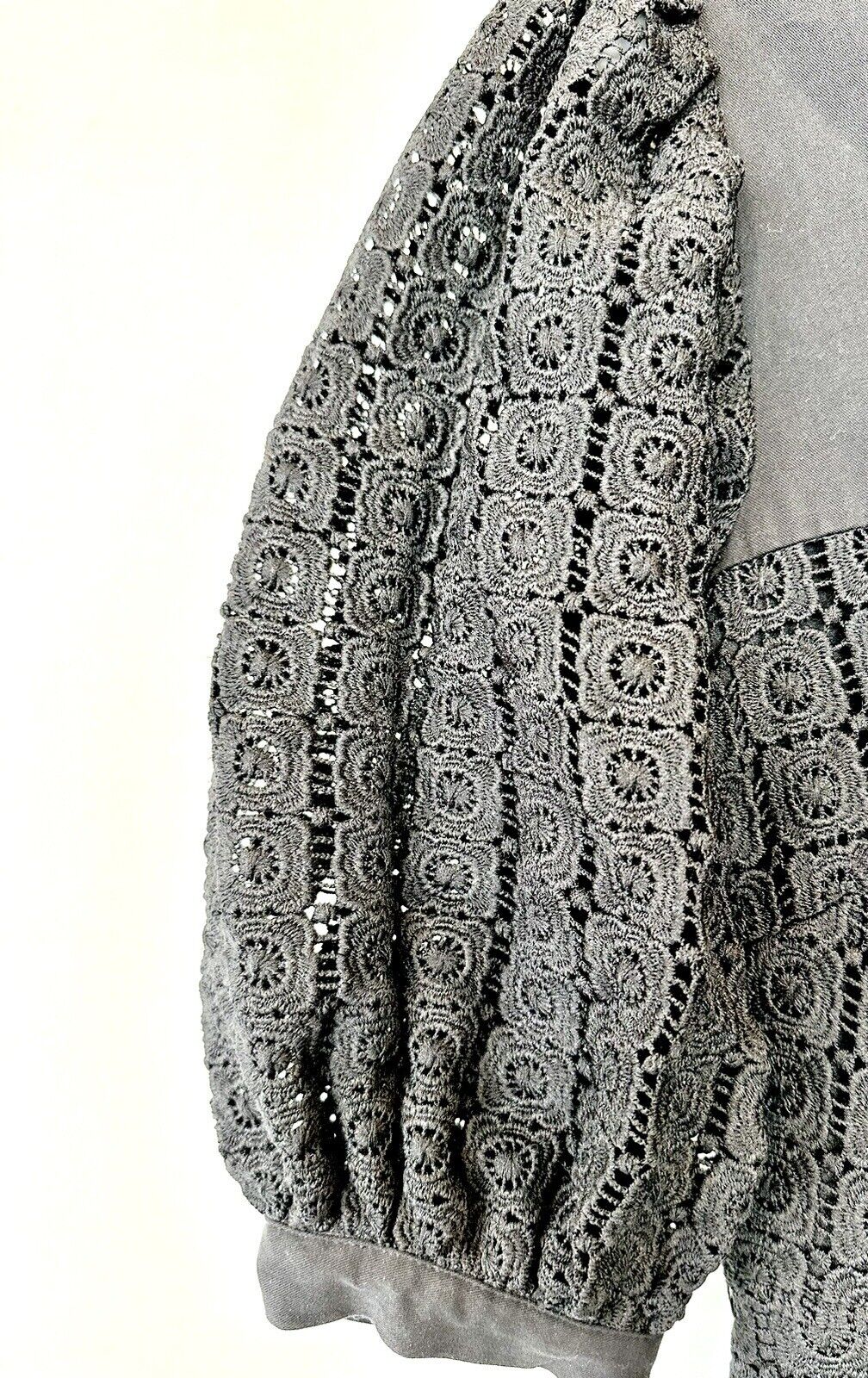 Lini Black Square Neck Crochet Lace Jumpsuit Retails $328 XS  NWT