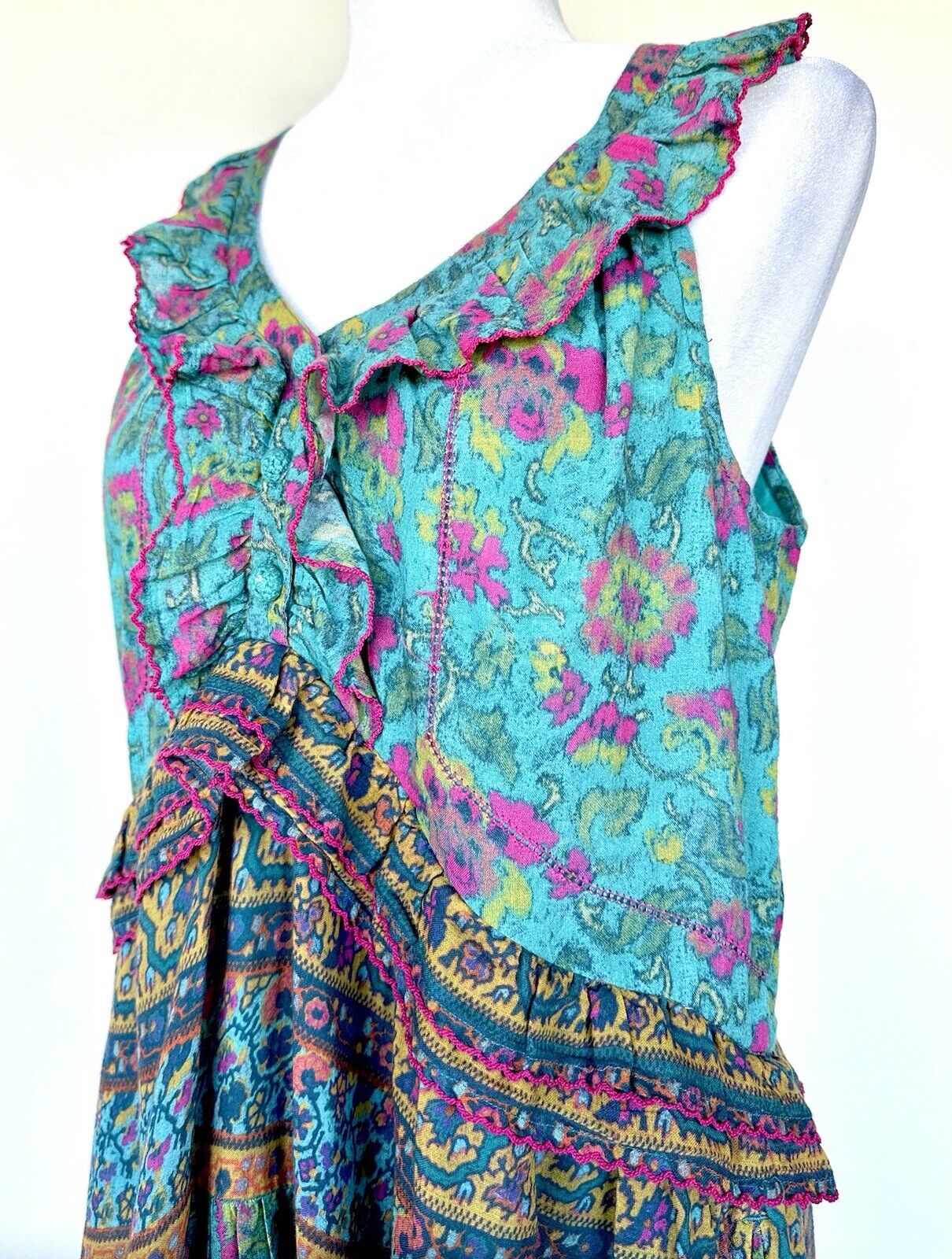 NWT Sundance Catalog Teal Sleeveless Dalis Ruffle Dress Size XS Retail $138