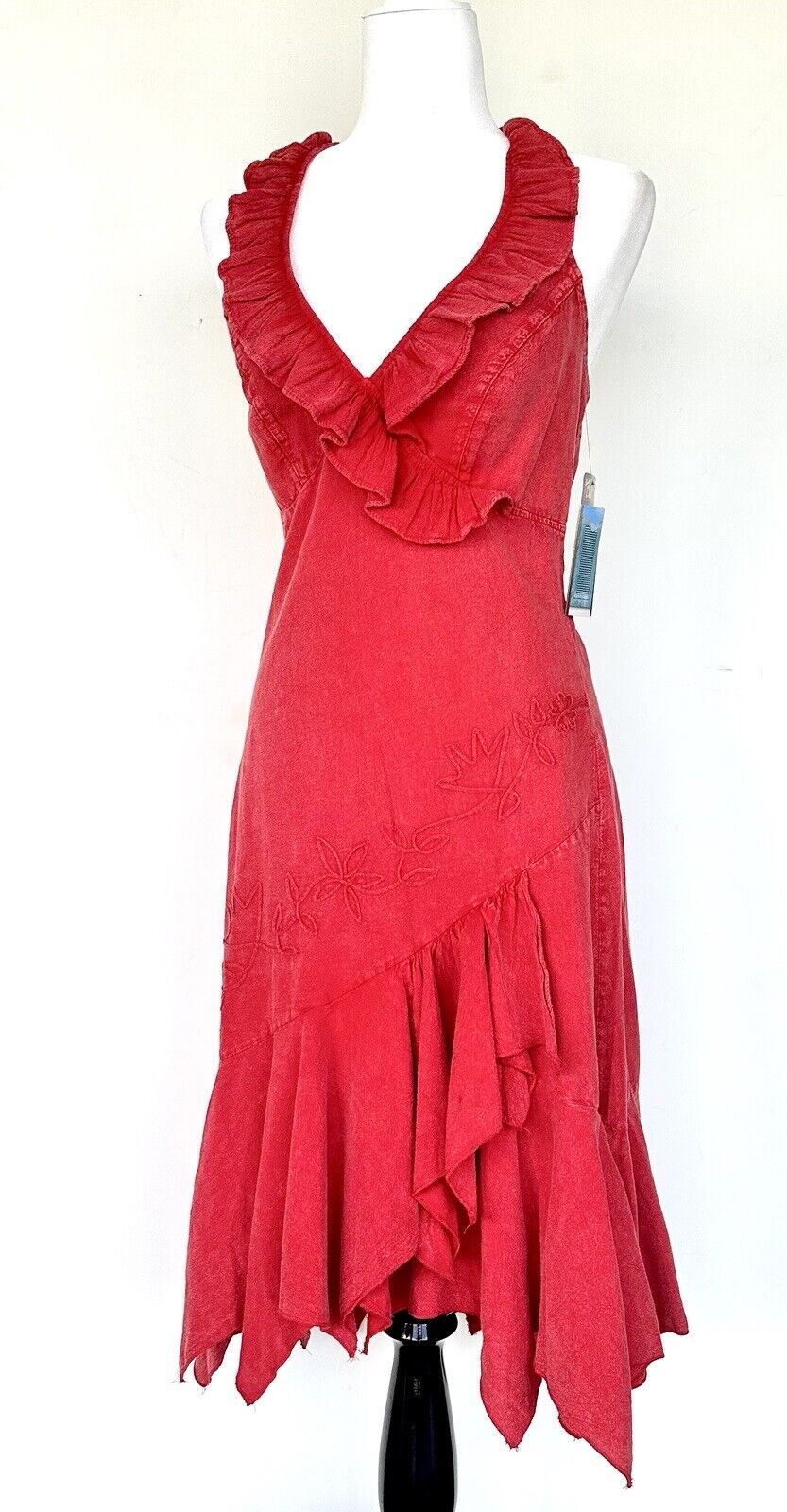 Scully Cantina Ruffled Embroidered Halter Cotton Dress Retails $85 Small NWT