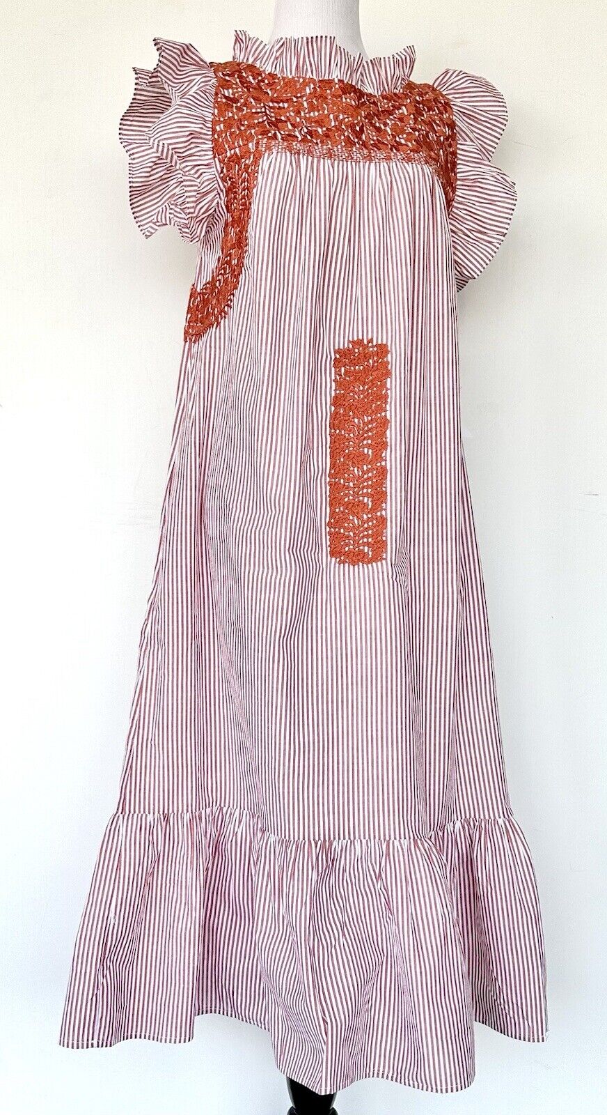 J Marie embroidered Schafer MIDI Dress size S Retail $158 Price $78 Stripe