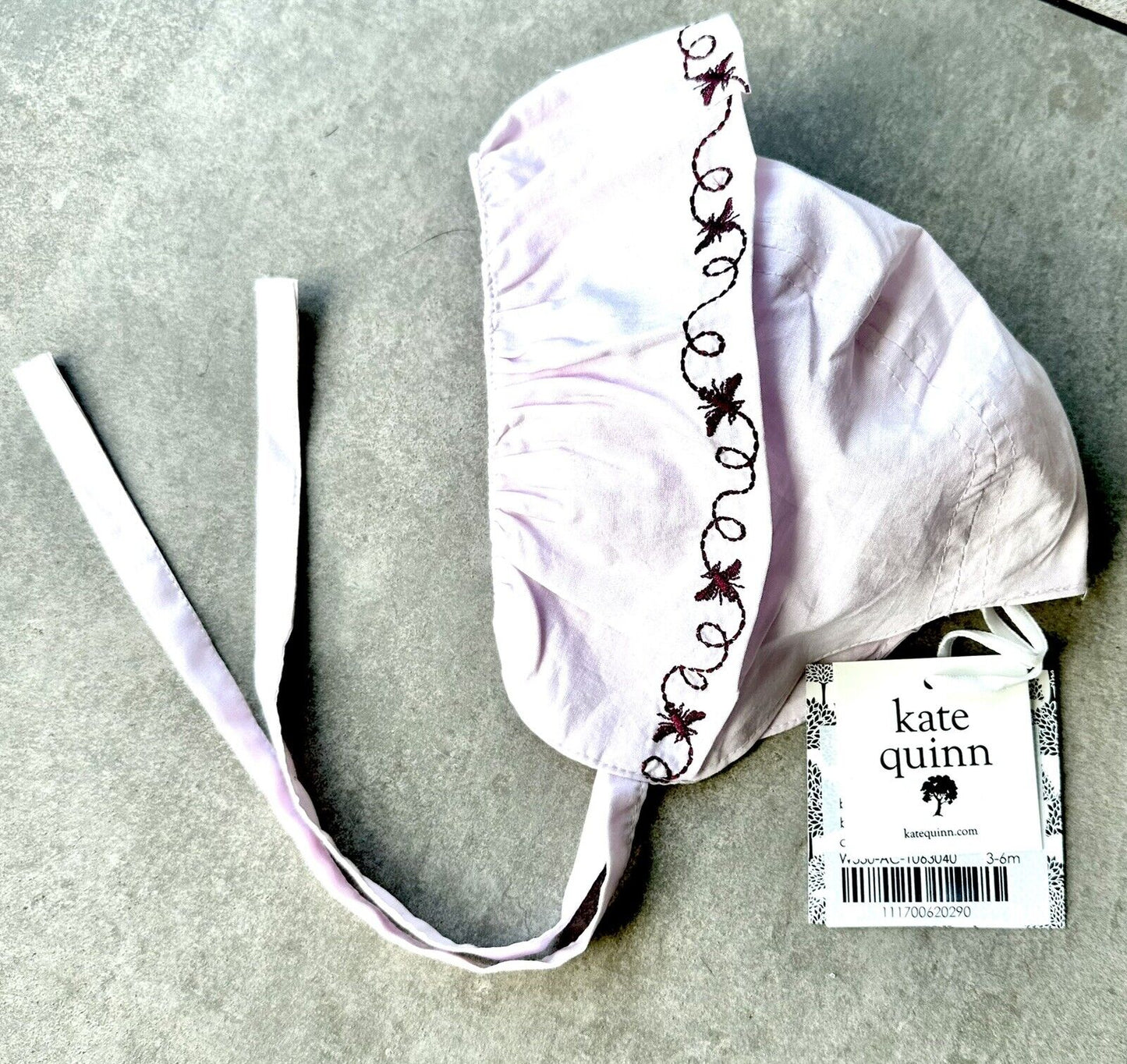 Kate Quinn Embroidered Bonnet 3-6 Months Orchid Ice Pale Pink Organic Cotton