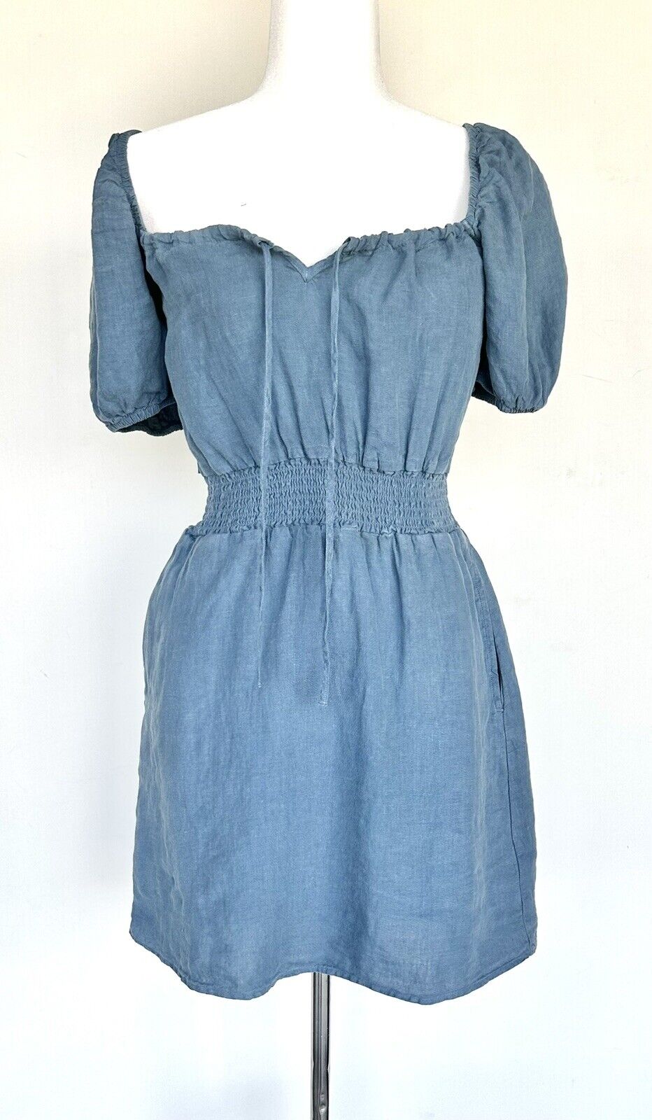 Anthropologie Cloth And Stone Blue Linen Dress Retail $148 Price $65 XS