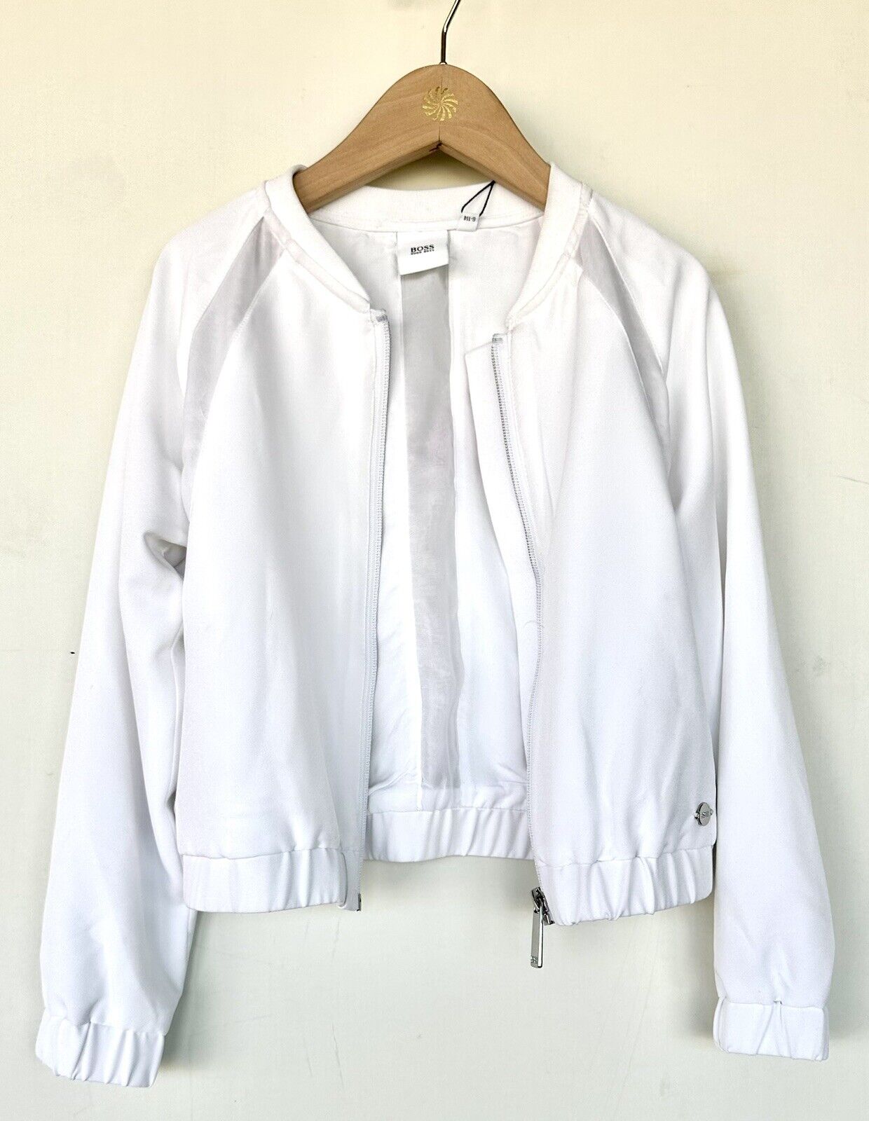 Boss Kids White Bomber Jacket Retail $119 (109 Euro) NWT Age 6 (114) Mesh Panel