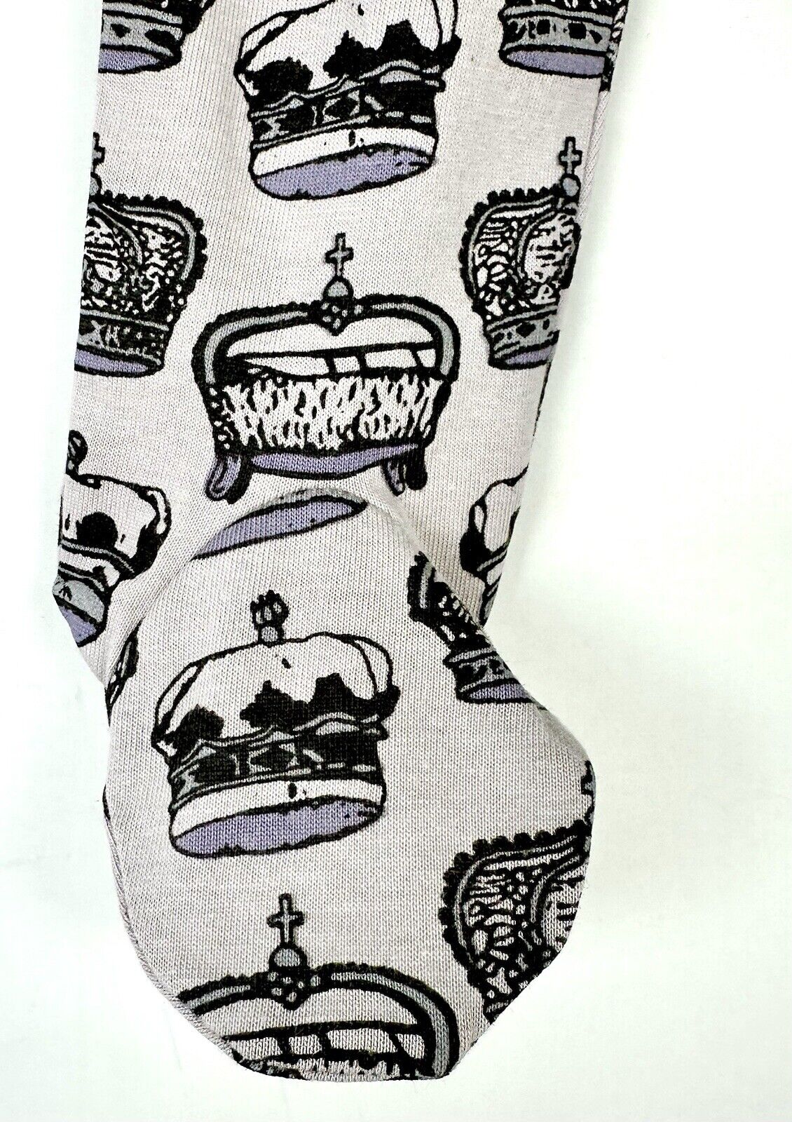 Kate Quinn Royal Crown Print LS Zipper Footie 0-3 M Organic Cotton