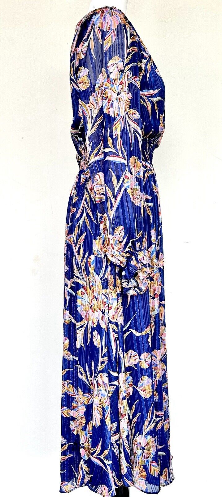 Laundry By Shelli Segal Blue Floral Metallic Stripe Dress