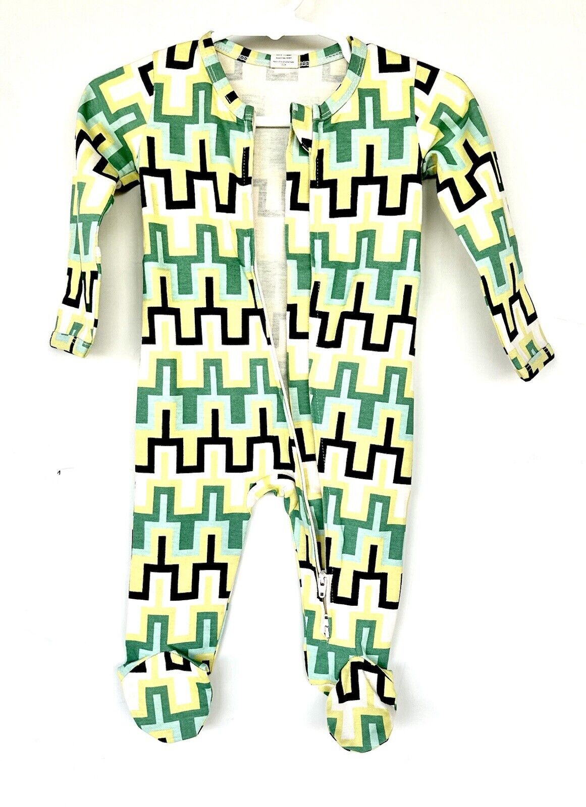 Kate Quinn Apple Taffy Geometric Print LS Zipper Footie 3-6 M  Organic Cotton