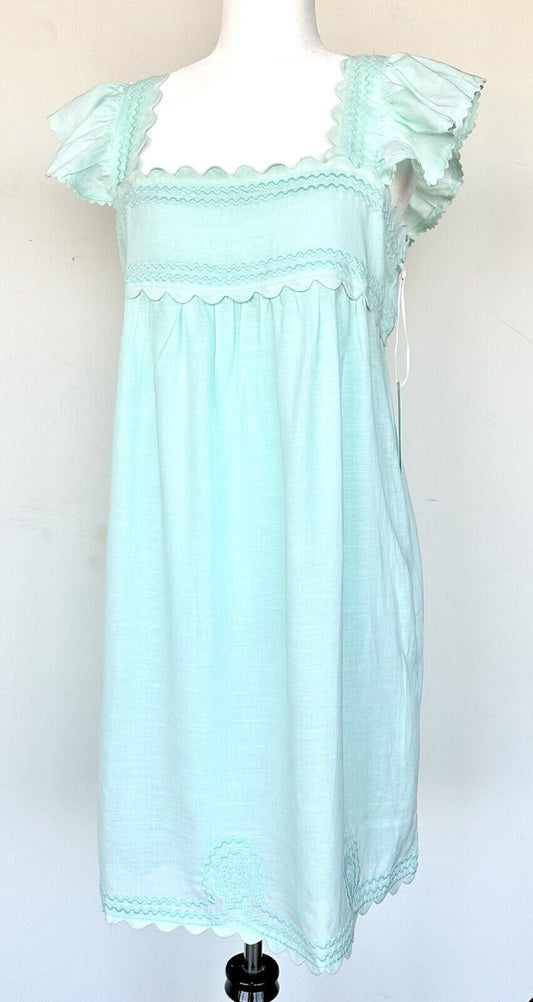 J Marie Brooklyn Dress Retail $128 Flutter Strap Embroidered Linen Mix Large