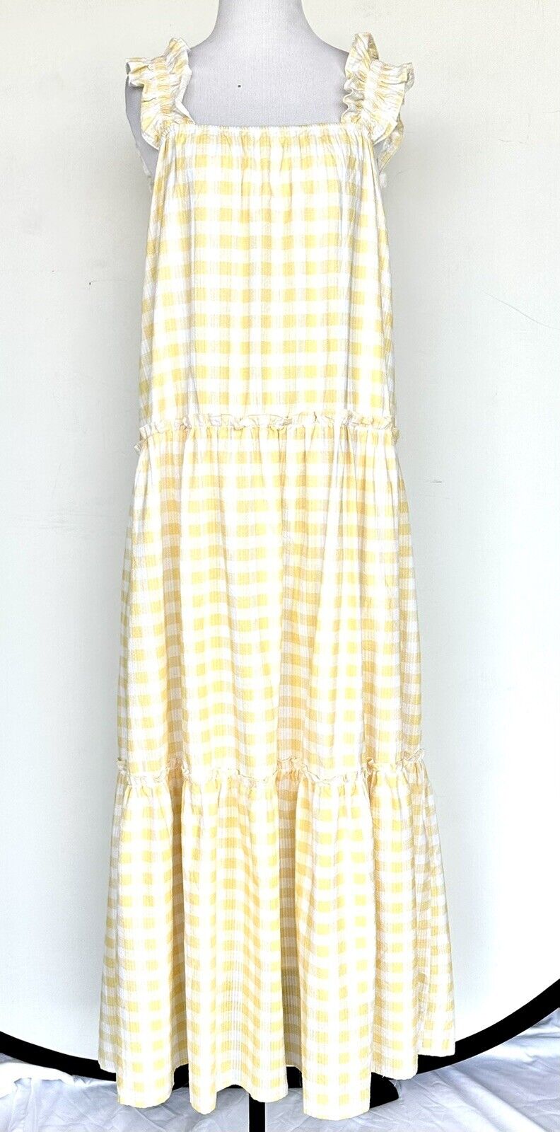Charlie Holiday Yellow White Check Sundress XS Retail $129 Price $59 NWT