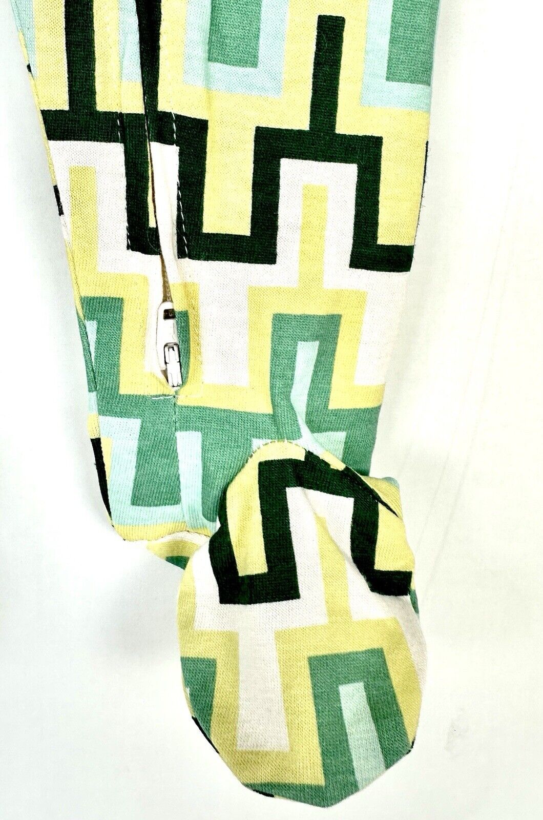 Kate Quinn Apple Taffy Geometric Print LS Zipper Footie 3-6 M  Organic Cotton