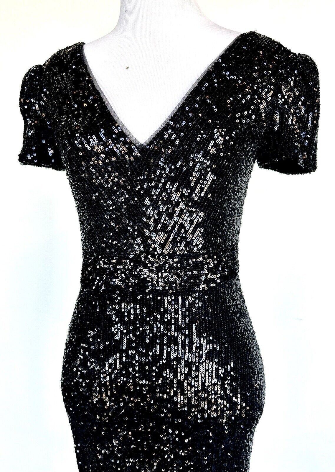 Aqua Black Sequined Party Cocktail Dress Size 0 Retails $248 Price $85