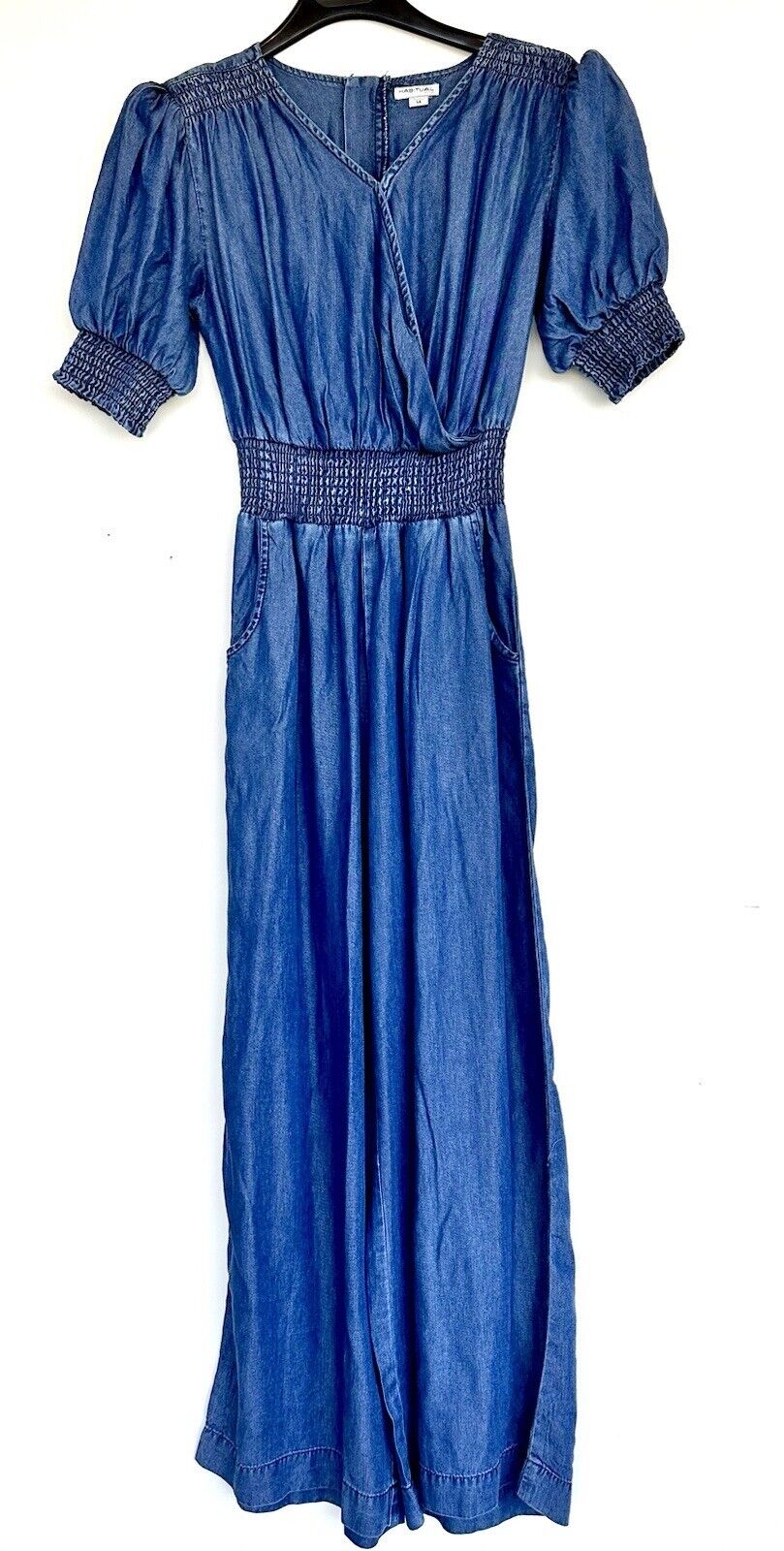 HABITUAL Kids' Smocked Wide-leg Jumpsuit Denim Age 14 Retails $64 Price $44