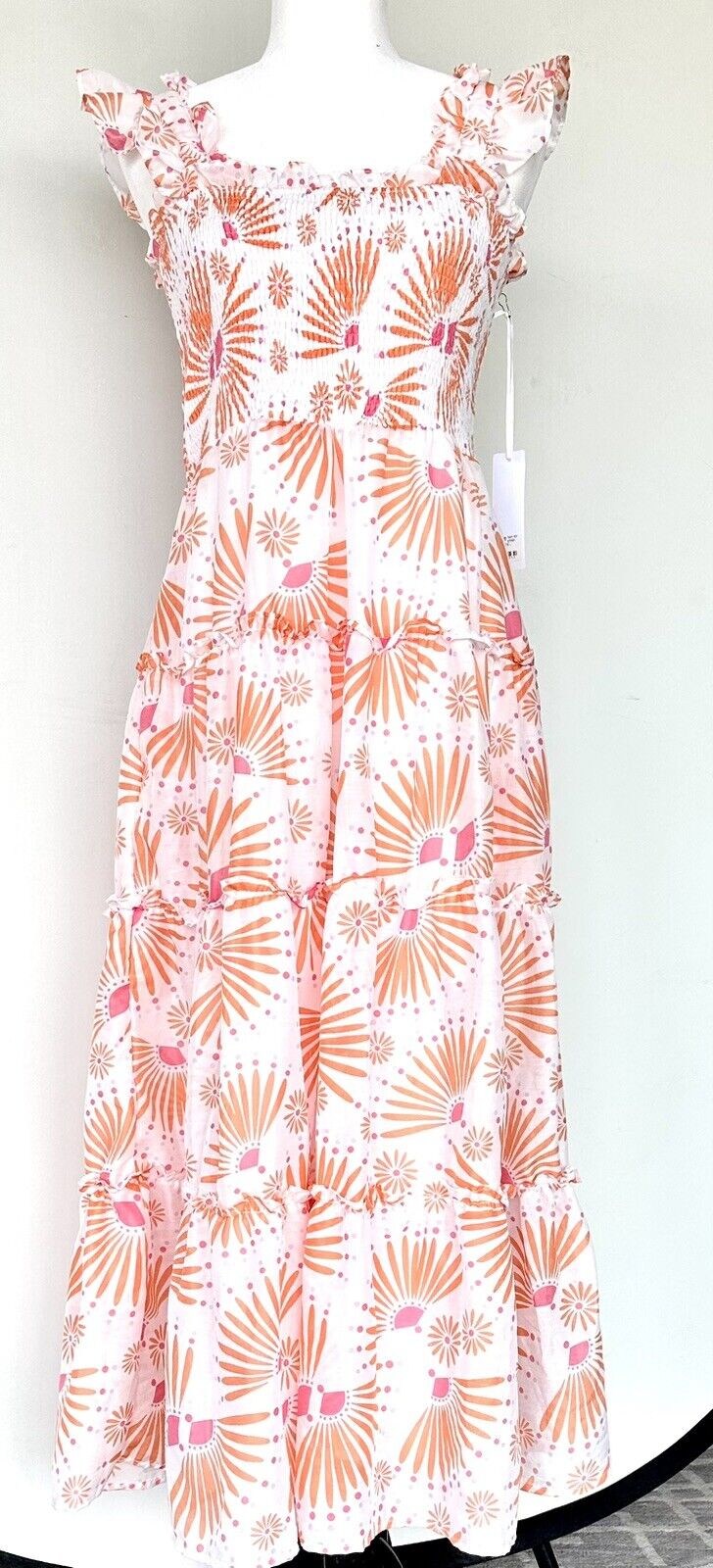 J Marie Tati Tiered Midi Dress size L Retail $162 Flutter Strap NWT