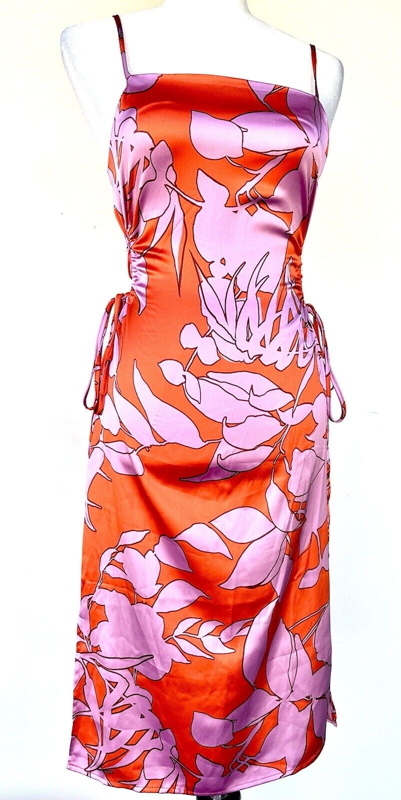 Christian Lacroix Dress Silky Red Lilac Floral Design W/ Cutout. Retail $460 XS