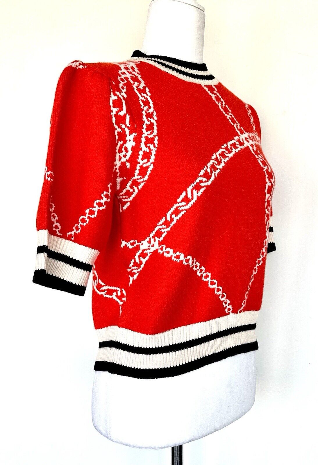 THML Red Chain Link Shirt Sleeve Sweater Contrast Rib Retail $109 XSmall NWT