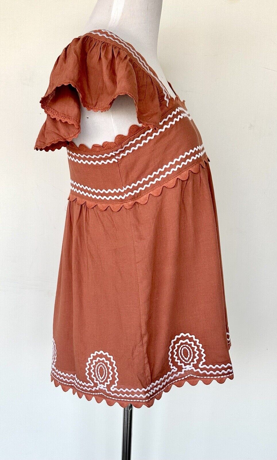 J Marie Linen Viscose Mix Ryan Top Embroidered Rust Retail $110 Price $52 NWT