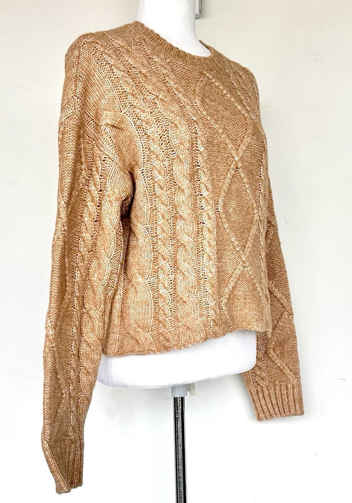 Rachel Parcel Cable Knit Sweater Camel Color XS Retails $138 NWT