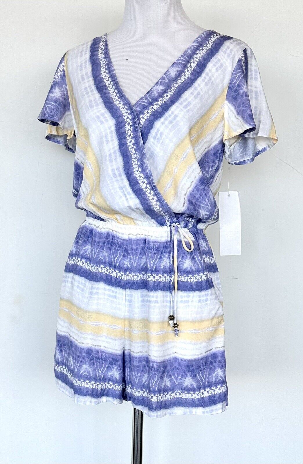 Kingston Grey Surplice Romper Size XS Yellow White Blue NWT