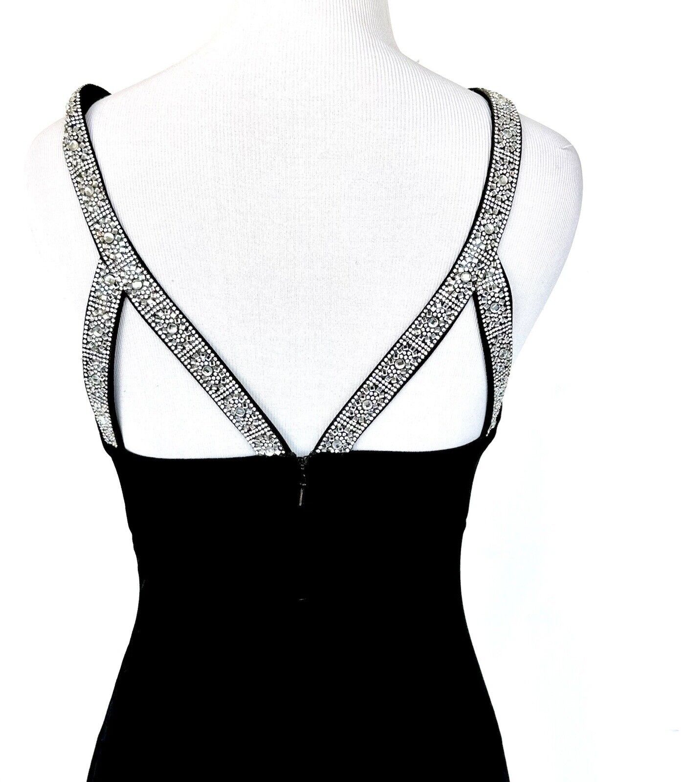 Aqua Diamanté Strap Black Velvet Long Gown Retails $248 Size 0 New