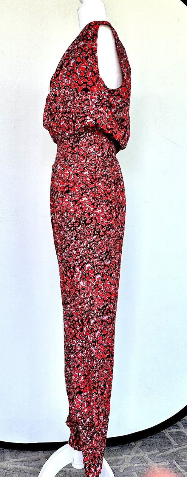 Aqua Red Print Jumpsuit Smocked Waist Size S Price $59 NWT Keyhole Back