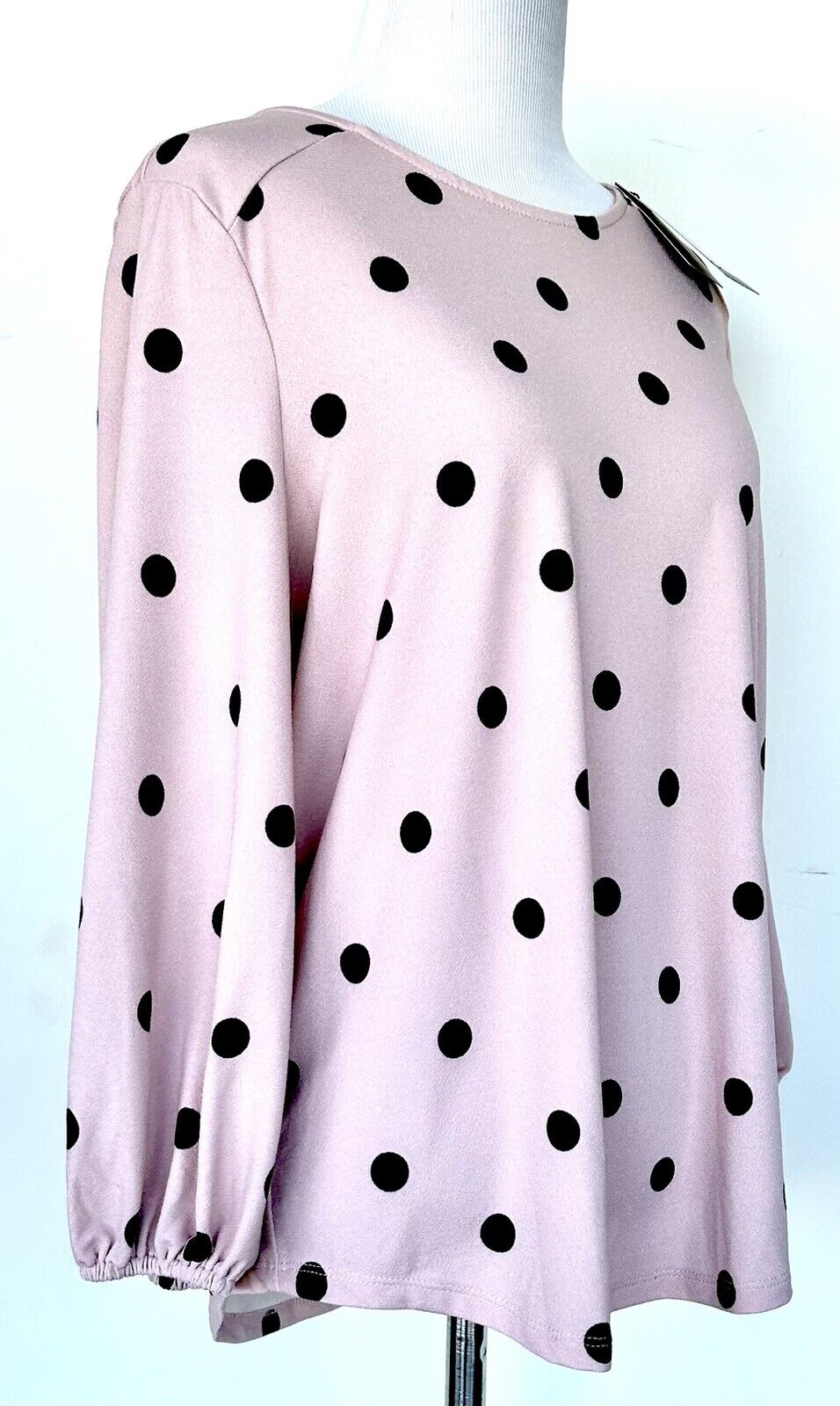 Adrianna Papell Pink & Black Polka Dot 3/4 Sleeve Blouse Top Small Retail $69