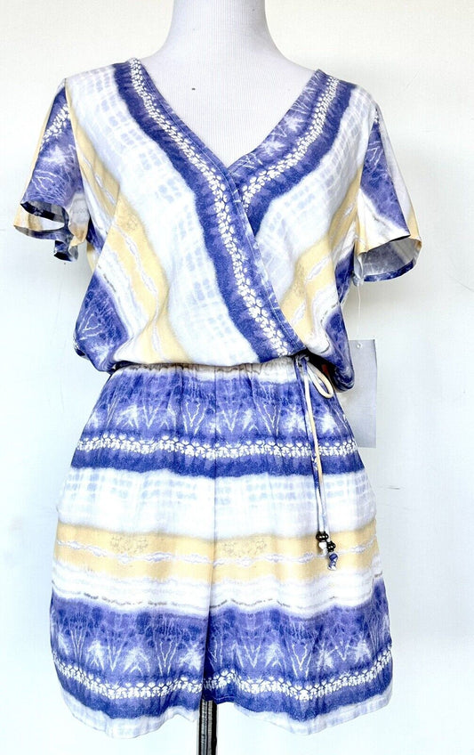 Kingston Grey Surplice Romper Size XS Yellow White Blue NWT