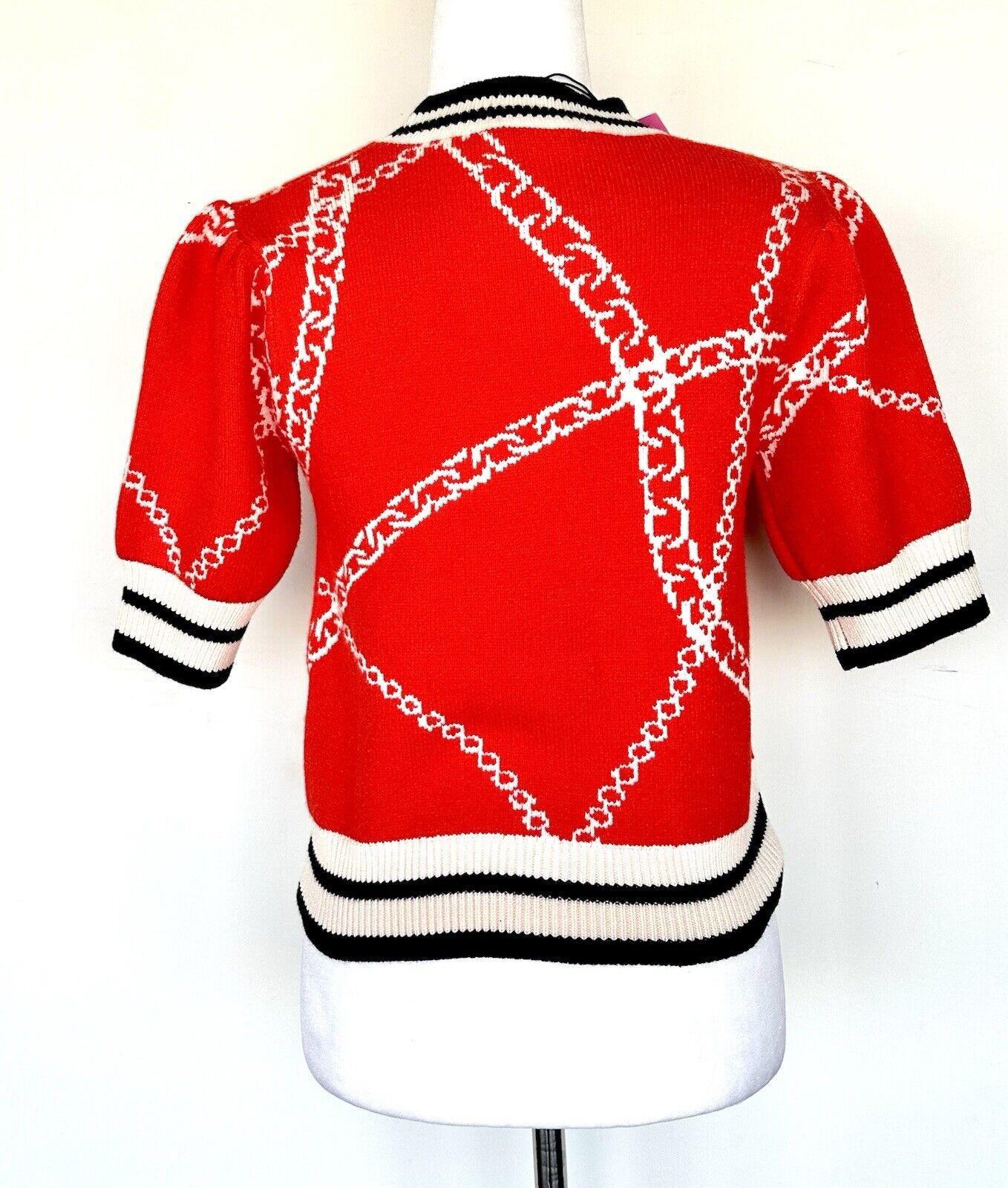 THML Red Chain Link Shirt Sleeve Sweater Contrast Rib Retail $109 XSmall NWT