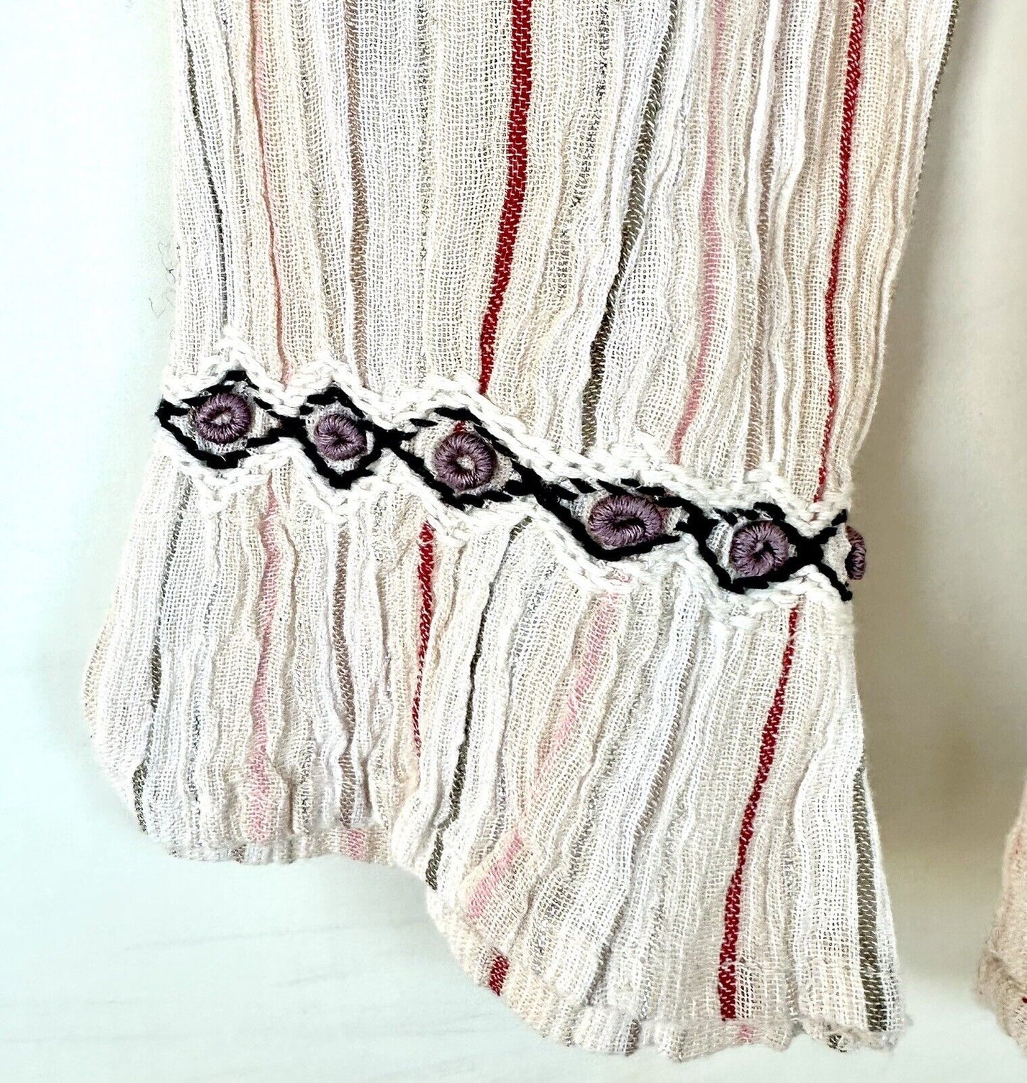 Peek Stripe Silver Thread Embroidered Tunic Top Size XL (12) Retail $44 New