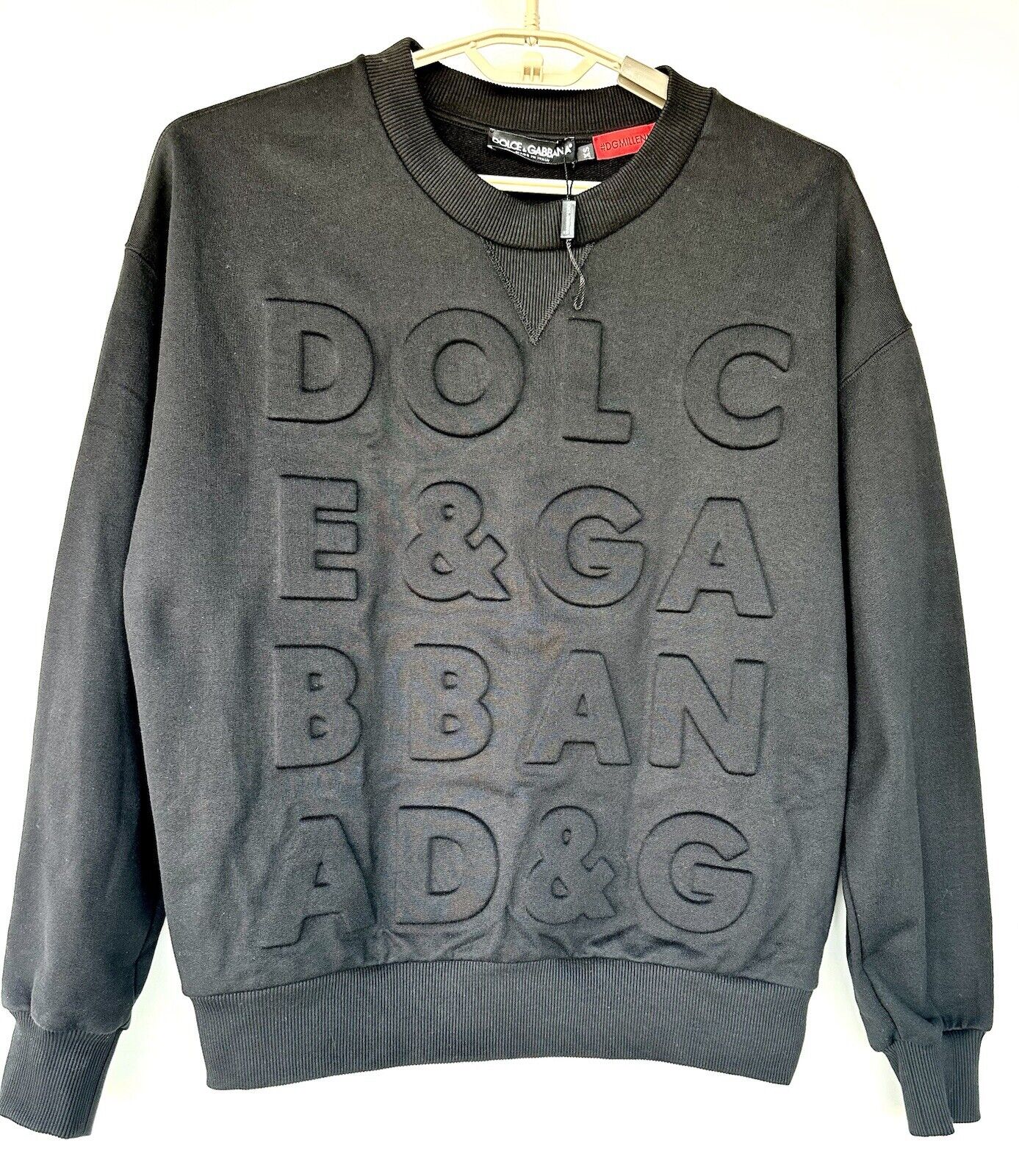 Dolce & Gabbana Black Raised Letter Logo Sweatshirt Mens Retails $896 XS