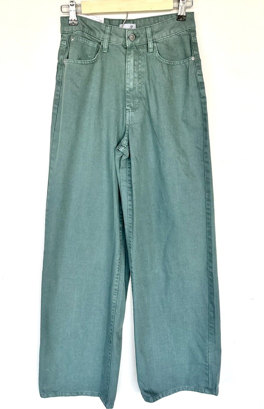 We Wore What Green High Rise Denim Wide Leg Jeans 25 Retail $168 Price $64