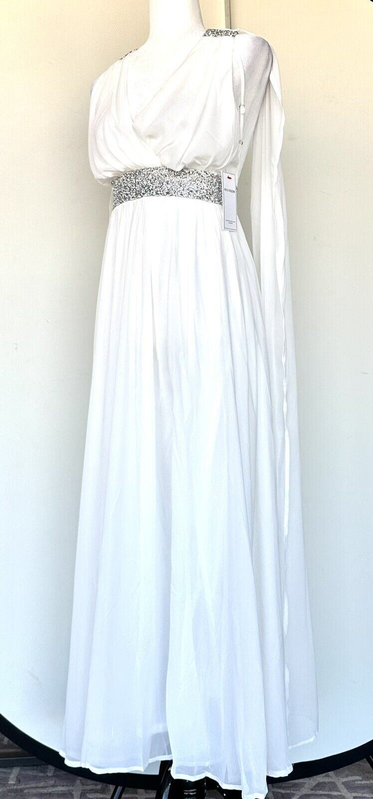 Aura White Grecian Style Wedding Dress / Formal Gown Size M Diamanté Detail