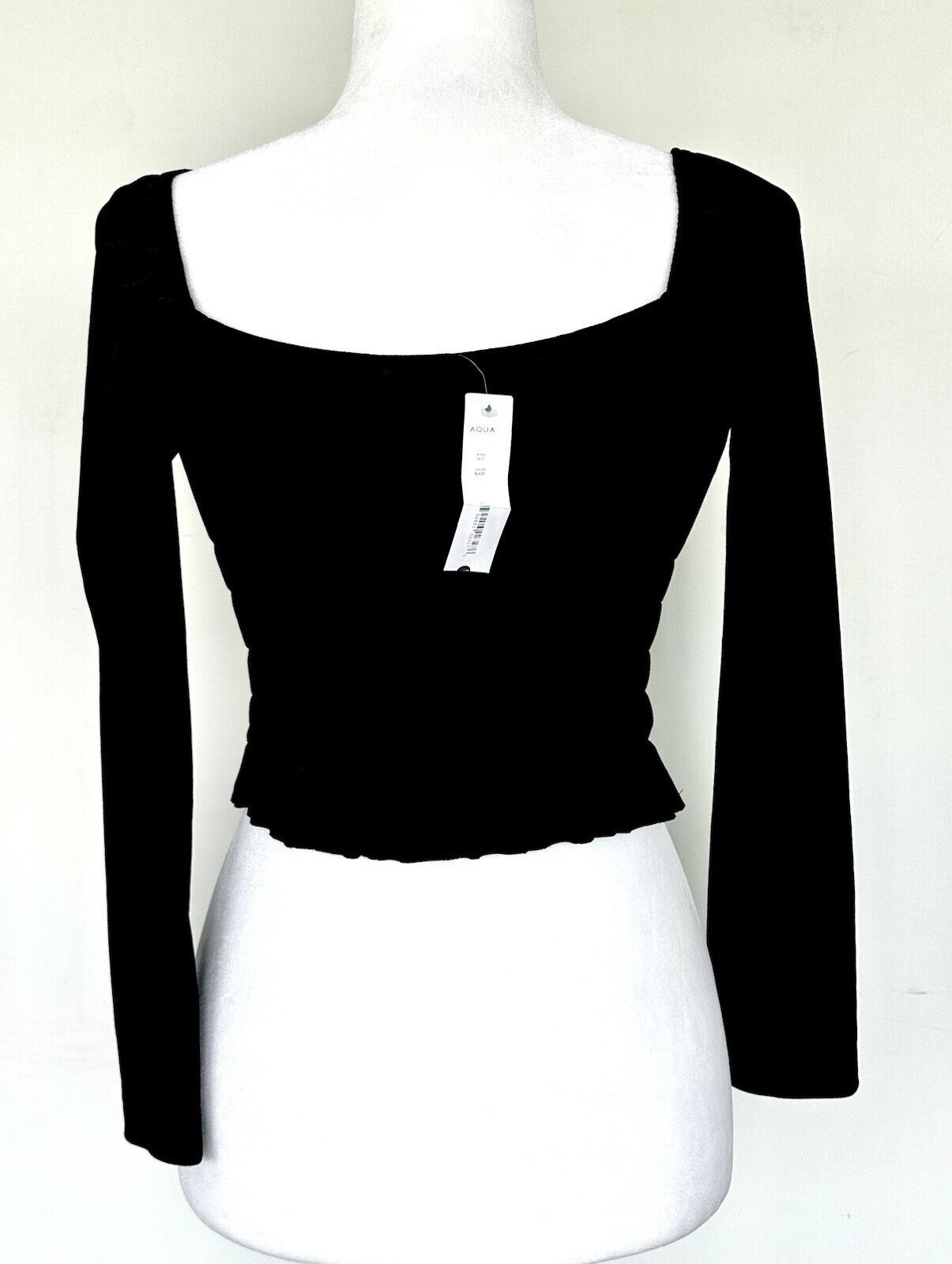 Aqua Velvet Smocked Crop Long Sleeve Top Square Neck Size XS