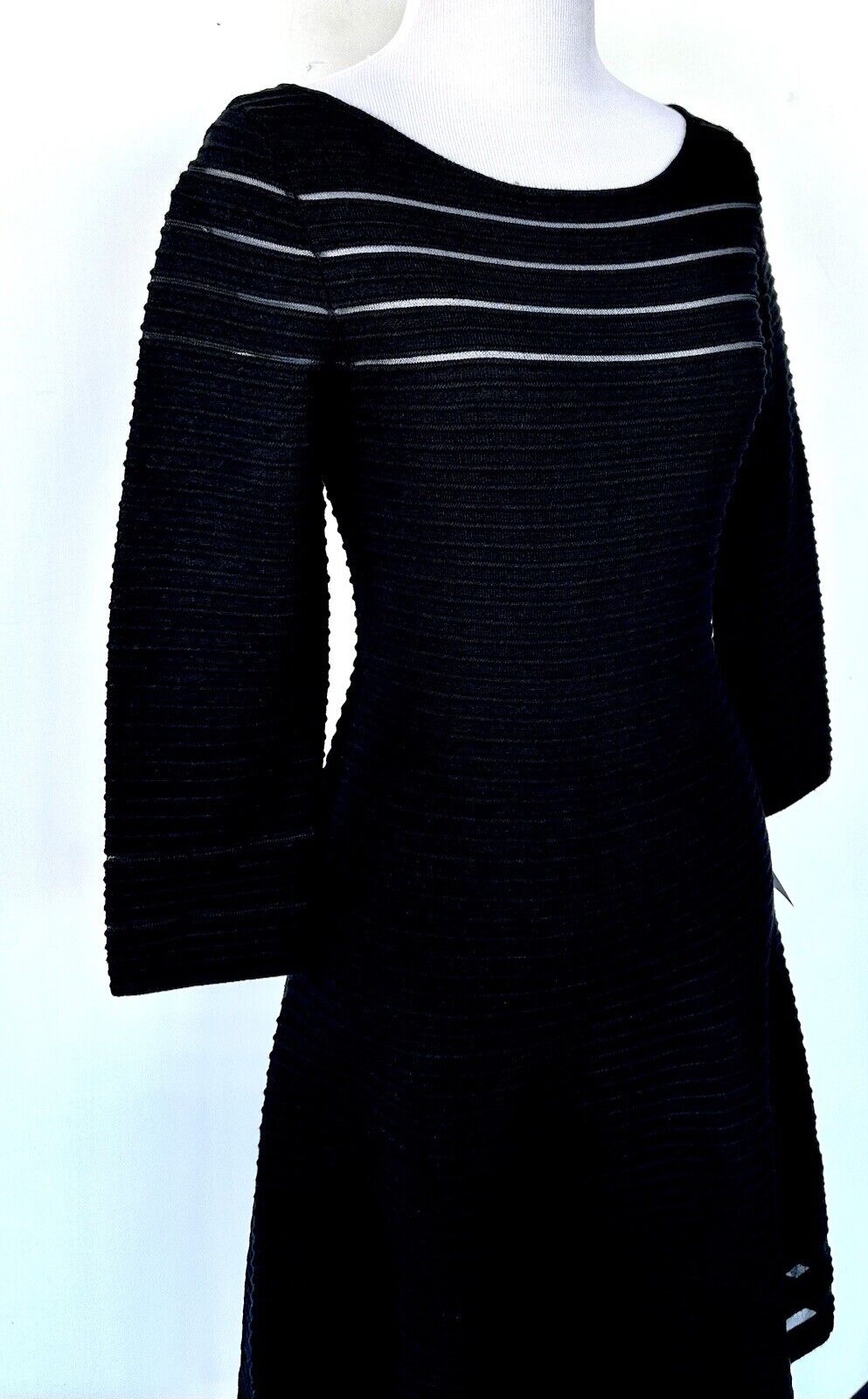 Eliza J Black Band W/ Mesh Fit & Flare Stretch Dress 3/4 Sleeve Size XS  NWT
