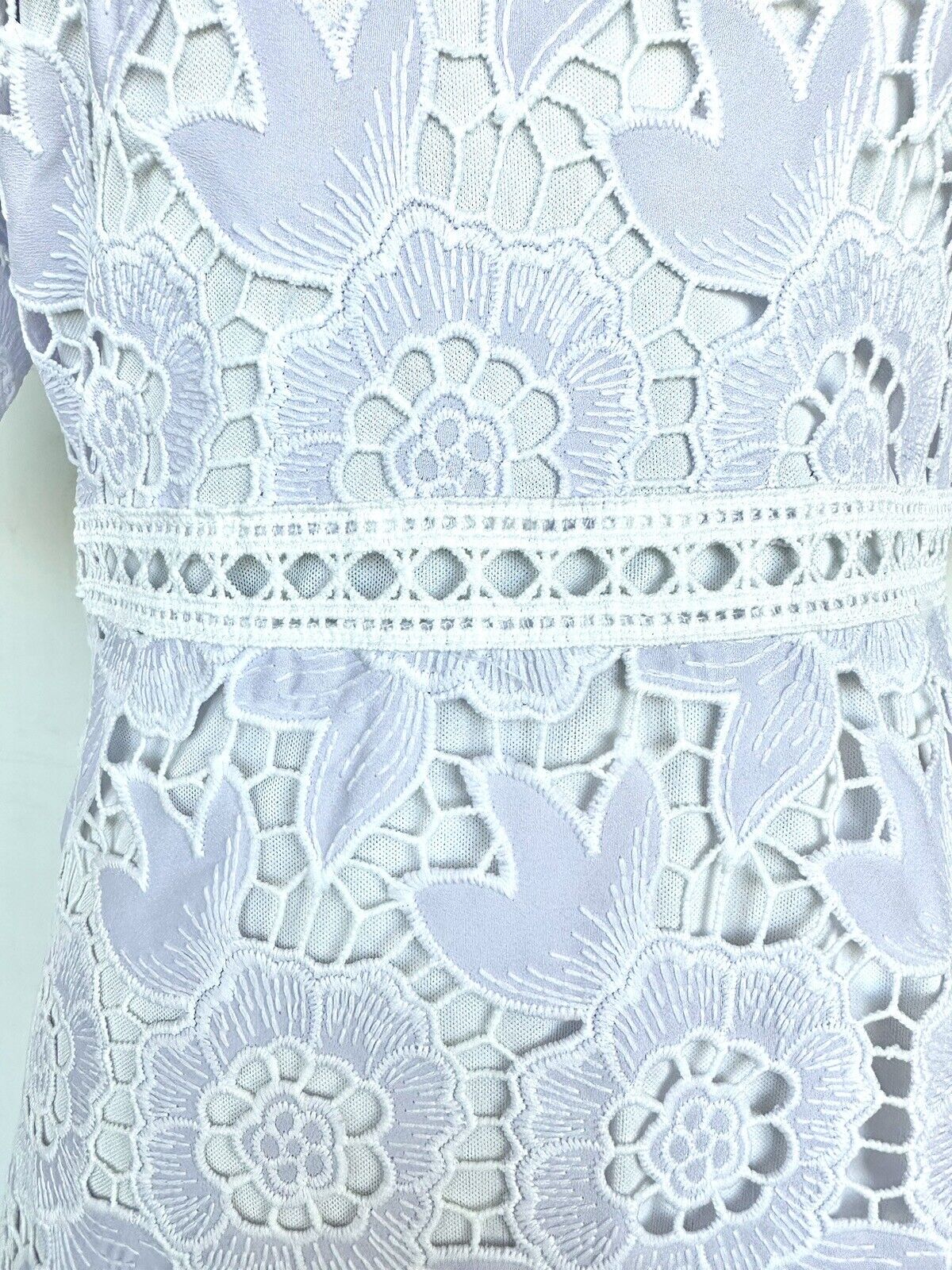 Just Me Pale Lavendar White Lace Dress Price $88 Size S NWT Ruffle Hem