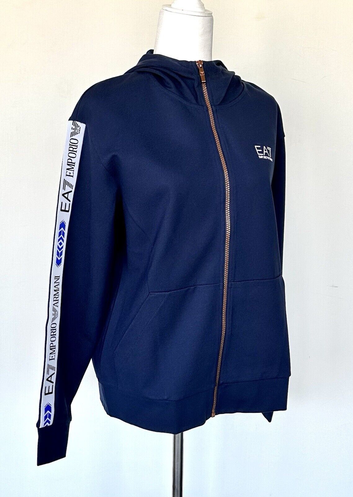 Emporio Armani EA7 Navy Hoodie Logo Tape Retail $225 New M