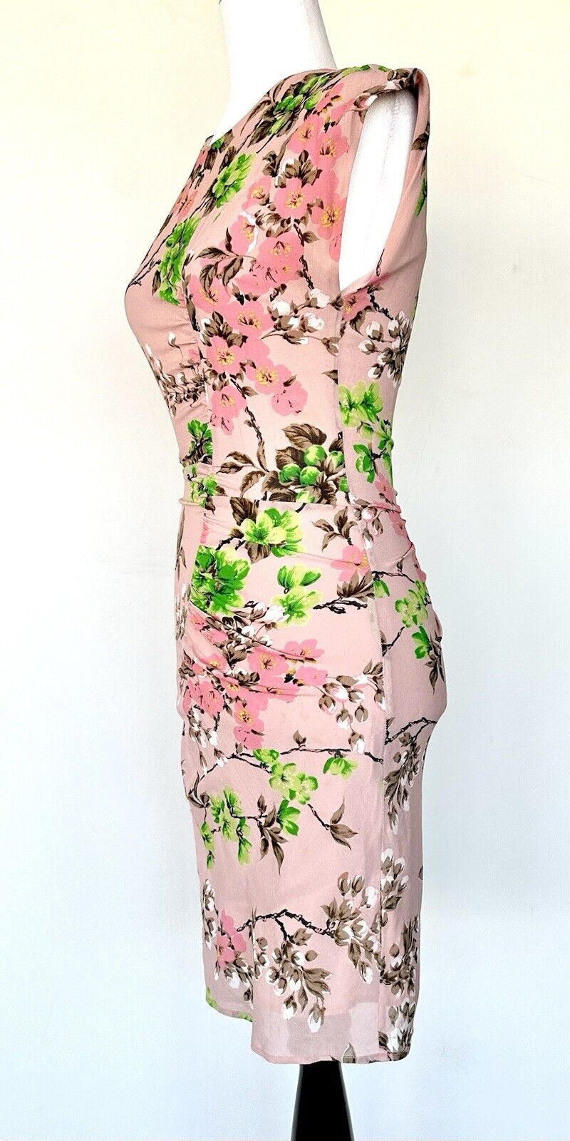 Whistles Floral Chiffon Pink Dress Size 0 Ruched Pleated Hip Design