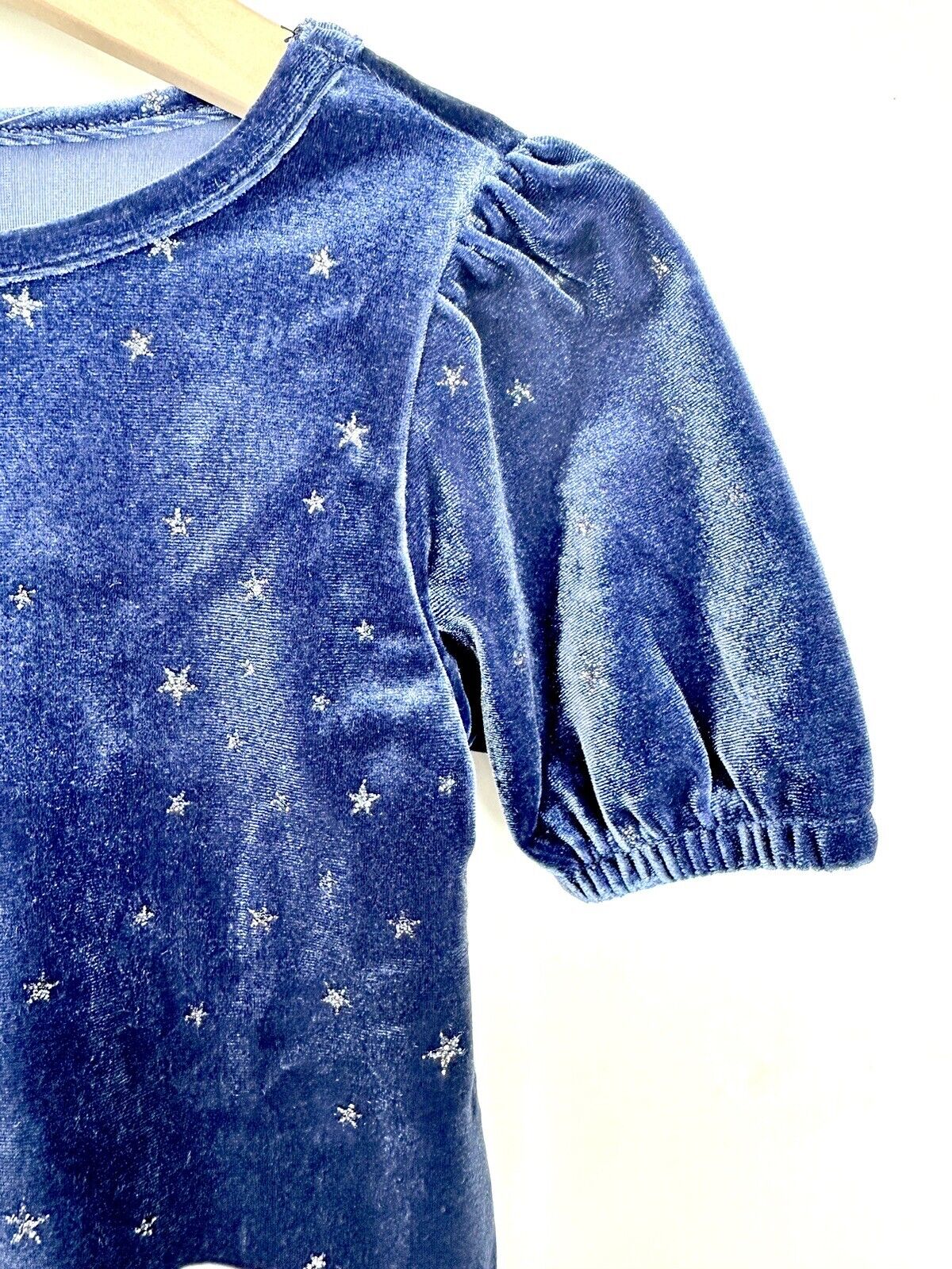J Crew Blue Velvet Puff Sleeve Glitter Star Top Retails $49.50 Age 2-3 XXS NWT