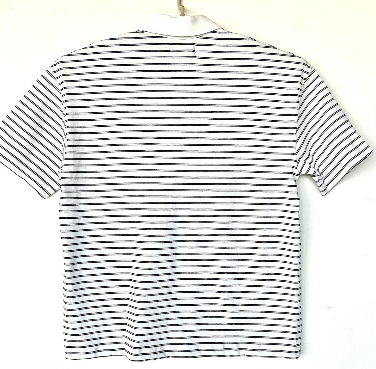 Allsaints Ave Polo Shirt Retails $109 Stripe Chalk White & Black NWT SS Size S